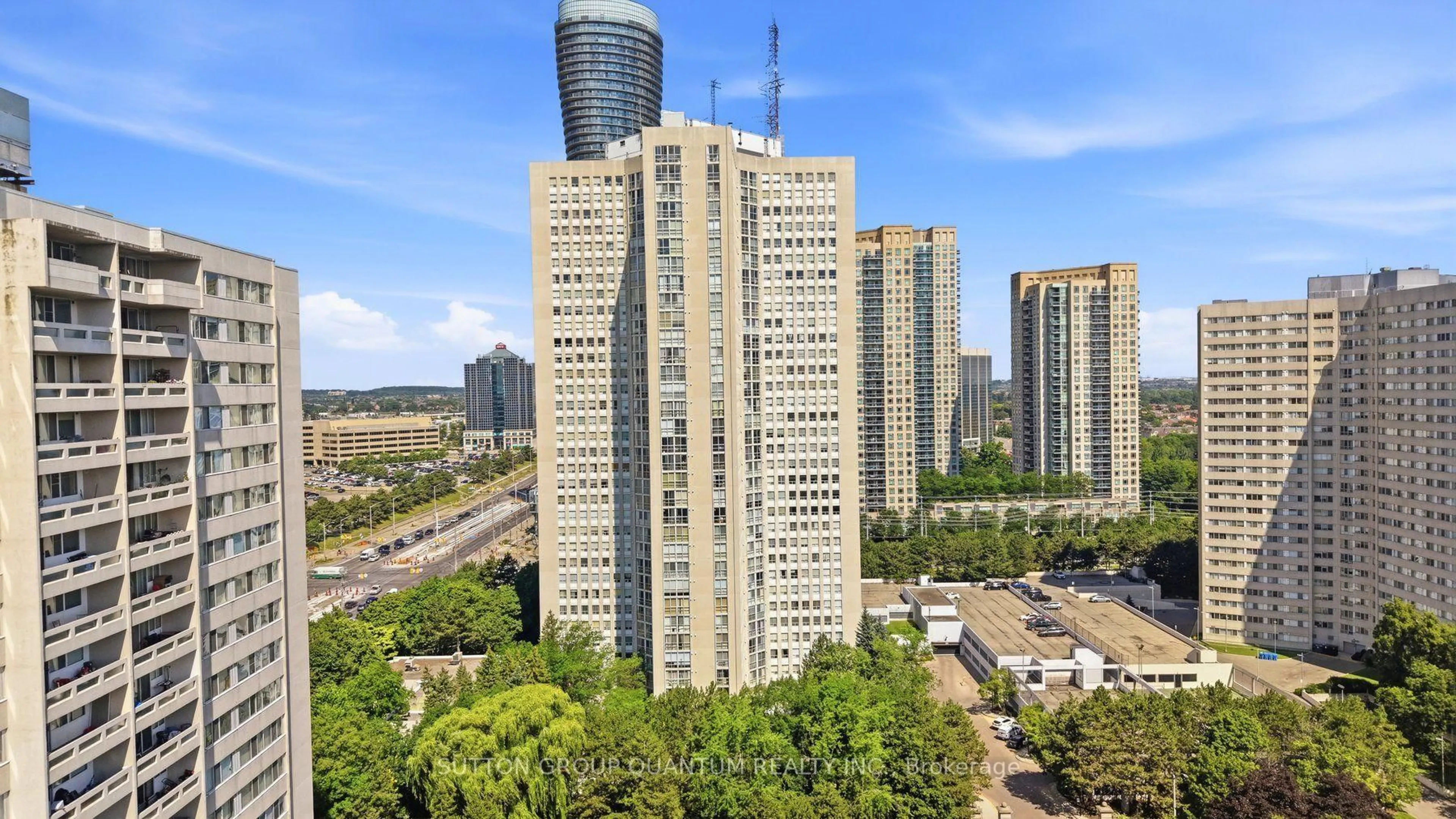 A pic from outside/outdoor area/front of a property/back of a property/a pic from drone, city buildings view from balcony for 3650 Kaneff Cres #304, Mississauga Ontario L5A 4A1