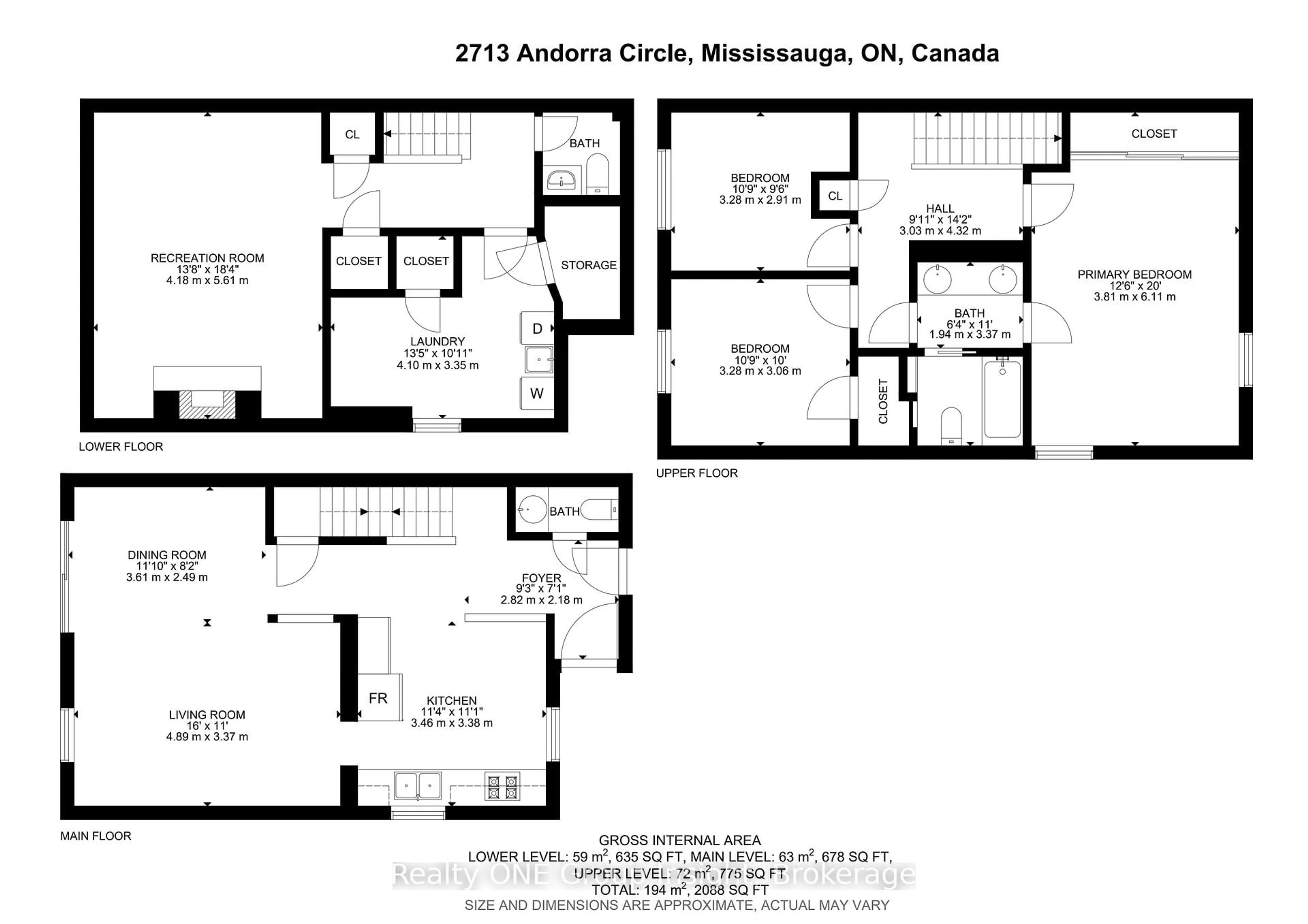 Floor plan for 2713 Andorra Circ, Mississauga Ontario L5N 2H8