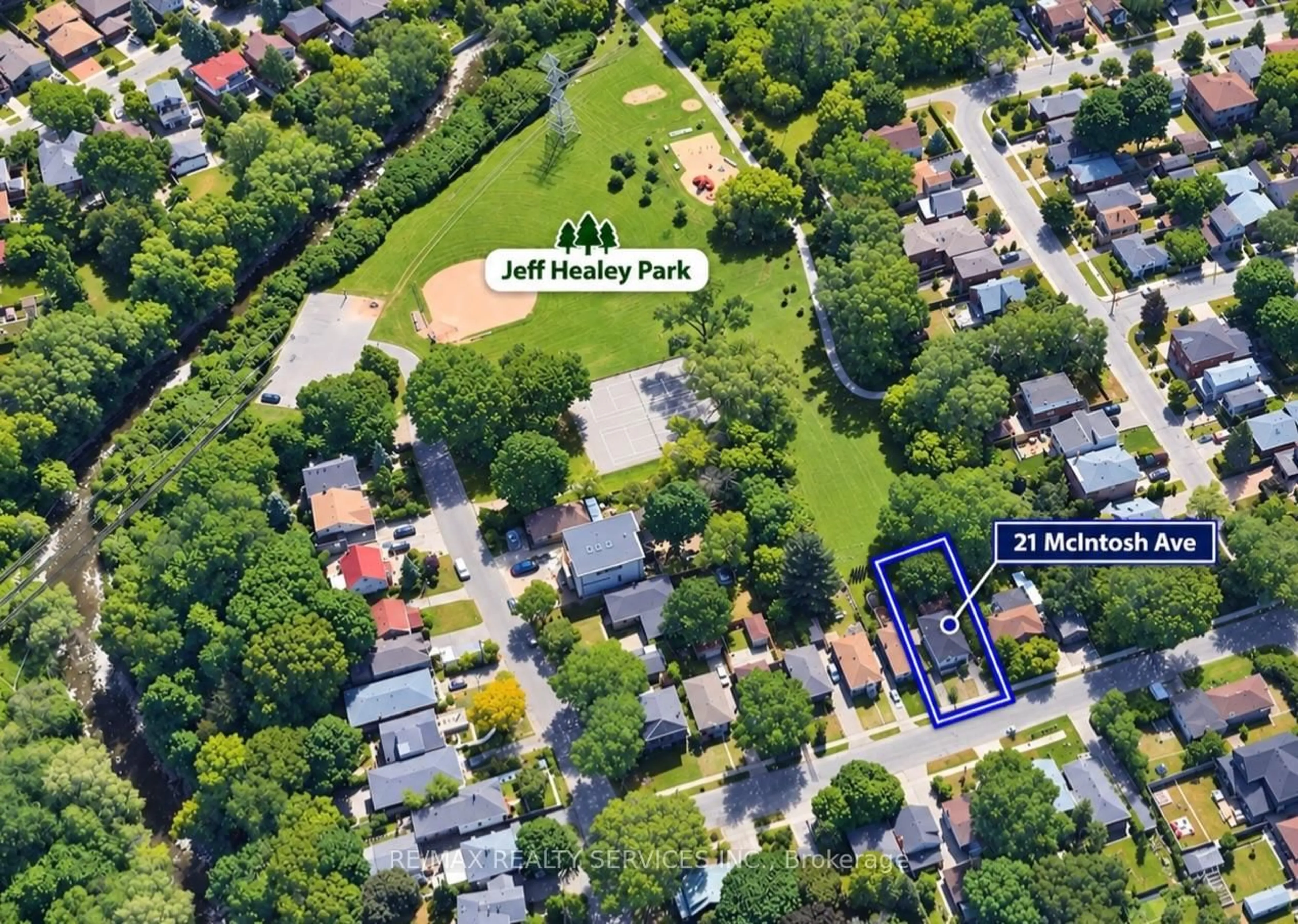 A pic from outside/outdoor area/front of a property/back of a property/a pic from drone, street for 21 Mcintosh Ave, Toronto Ontario M8Y 3E1