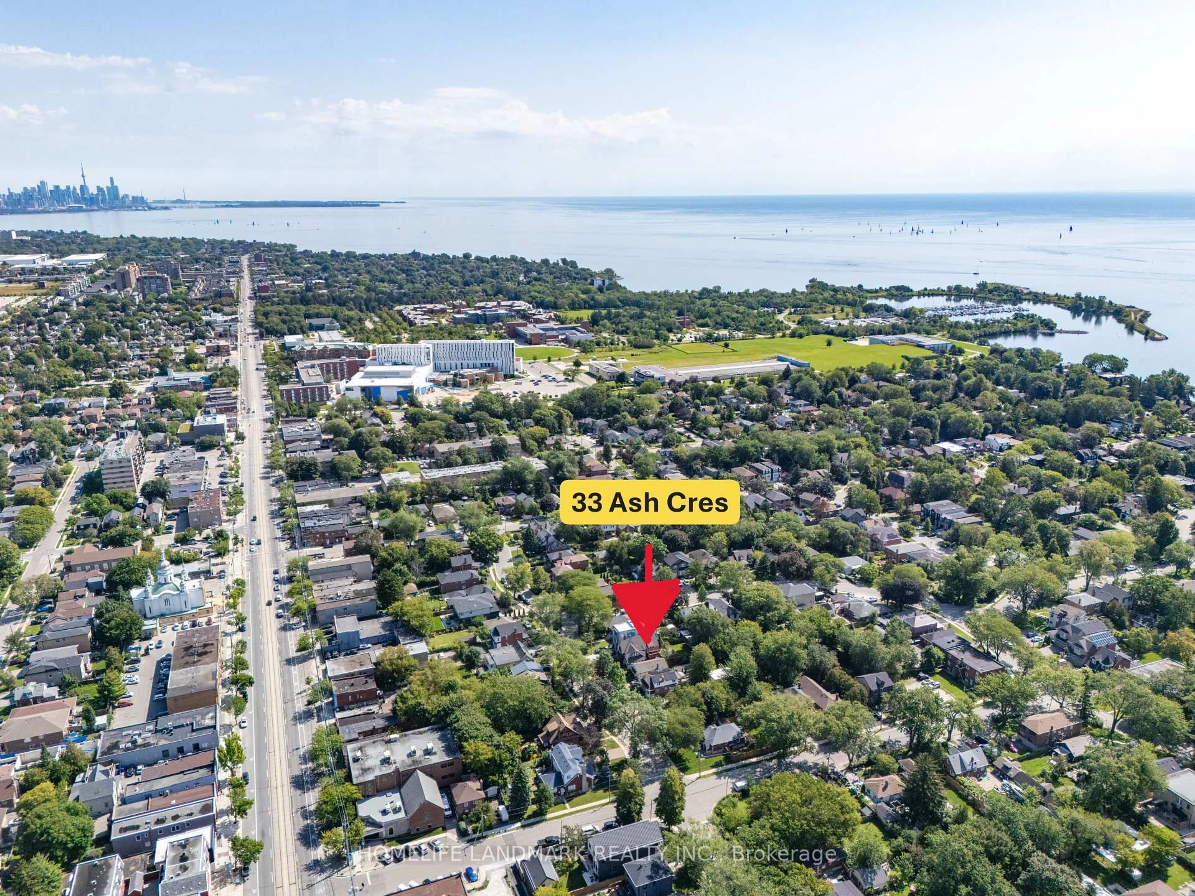 A pic from outside/outdoor area/front of a property/back of a property/a pic from drone, water/lake/river/ocean view for 33 Ash Cres, Toronto Ontario M8W 1E4