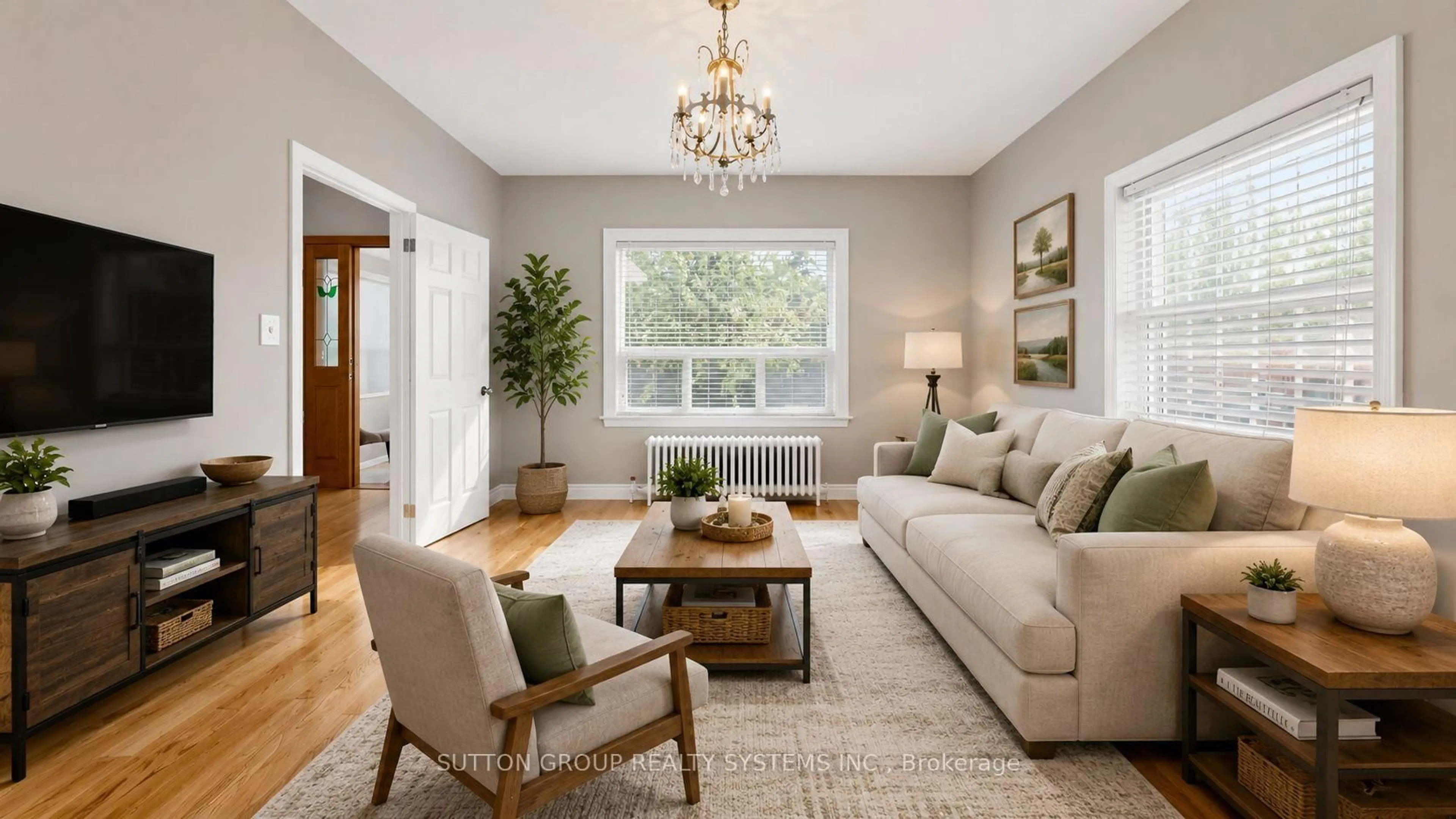 Living room with furniture, wood/laminate floor for 114 Rosemount Ave, Toronto Ontario M6H 2M7