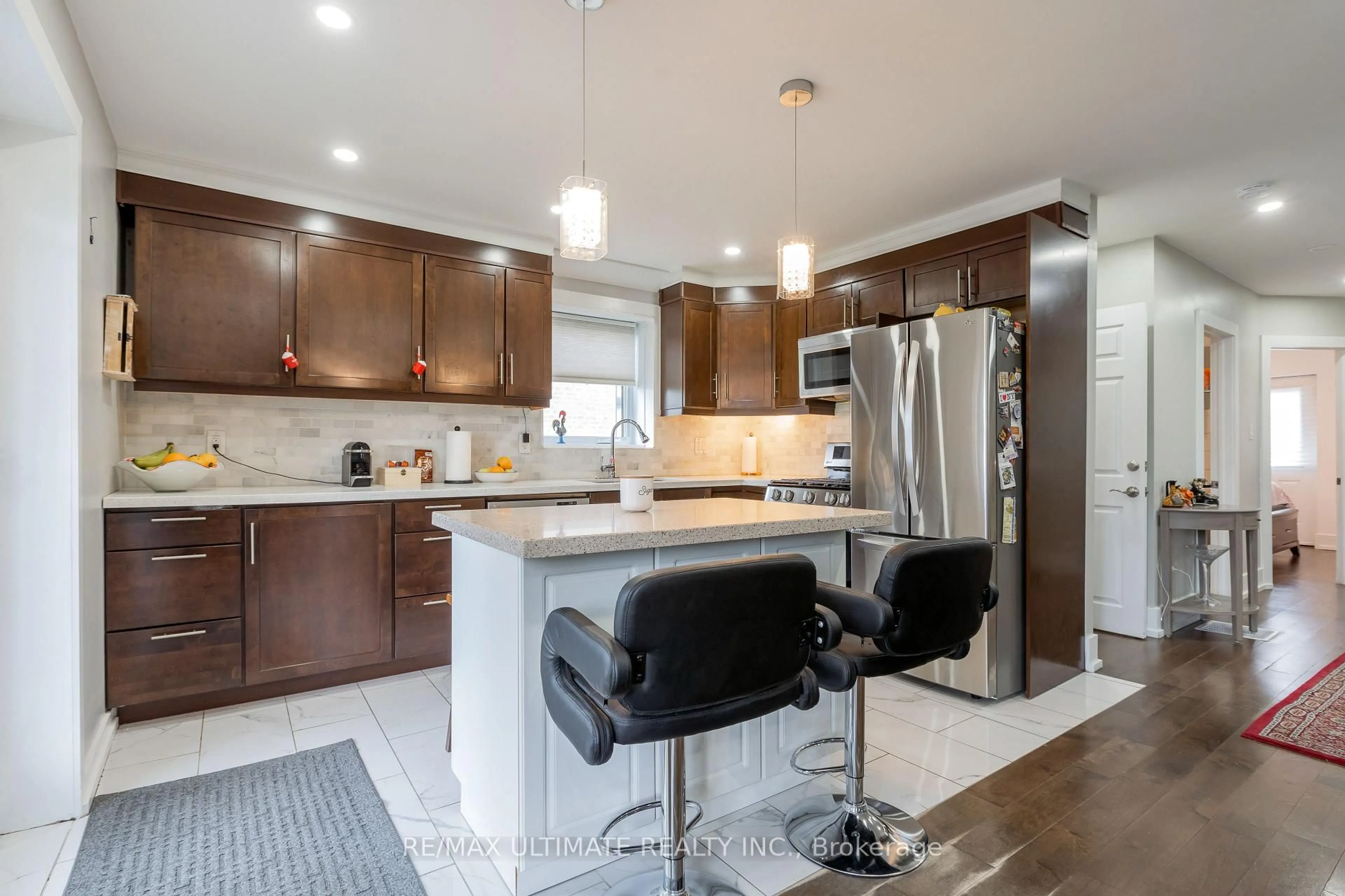 Open concept kitchen, ceramic/tile floor for 14 Nordale Cres, Toronto Ontario M6M 3A1
