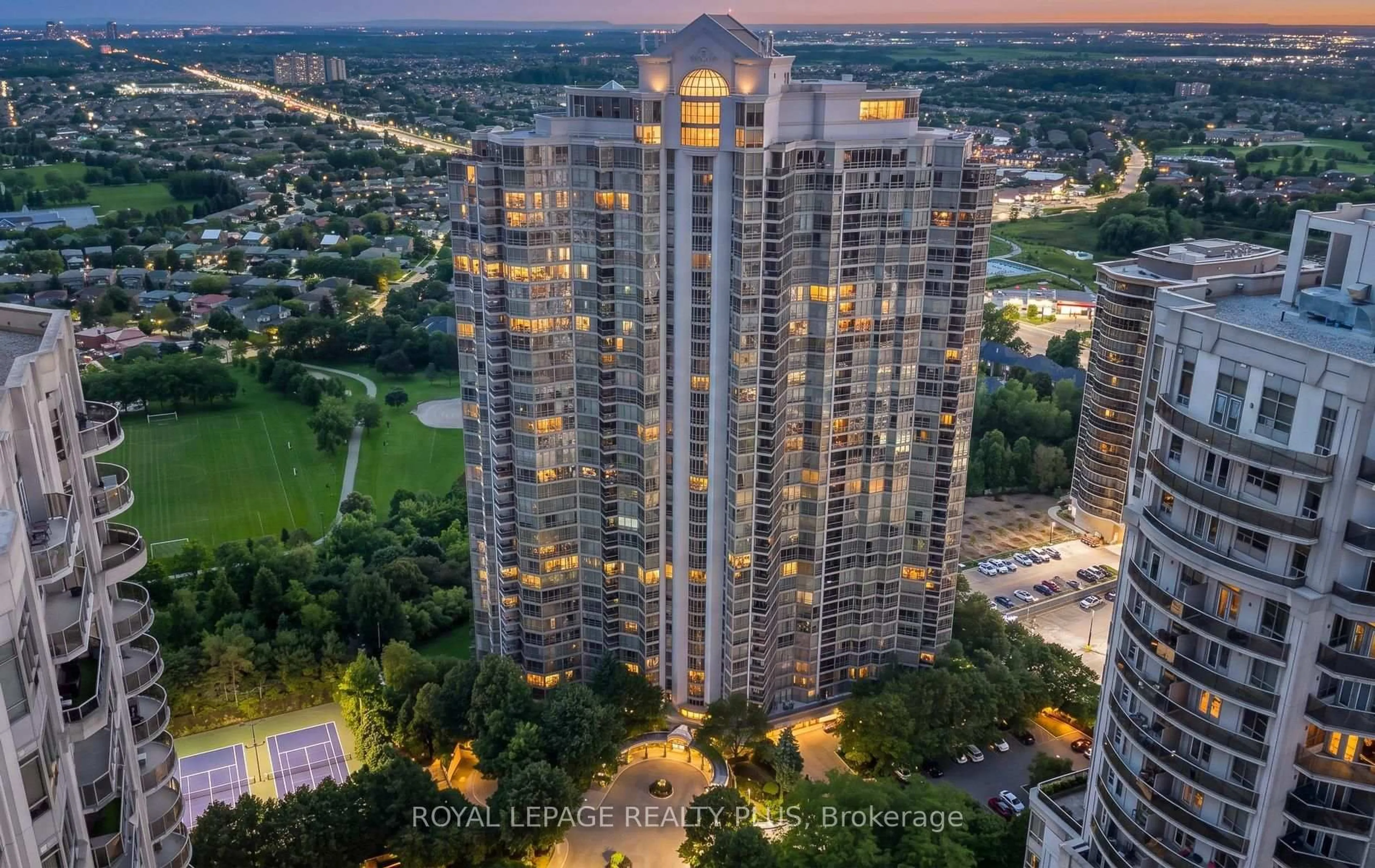 A pic from outside/outdoor area/front of a property/back of a property/a pic from drone, city buildings view from balcony for 45 Kingsbridge Garden Circ #808, Mississauga Ontario L5R 3K4