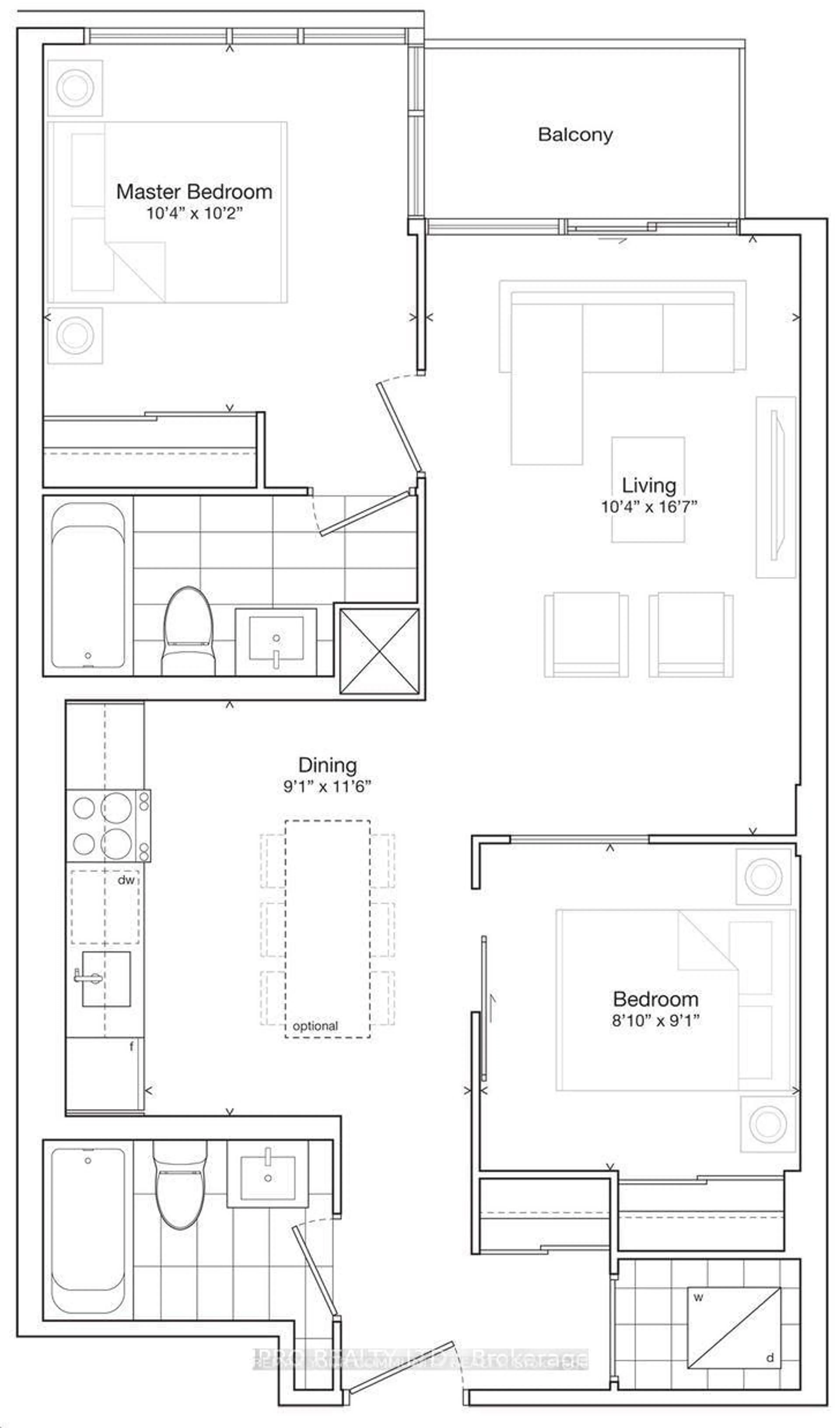 Floor plan for 859 The Queensway #307, Toronto Ontario M8Z 1N8