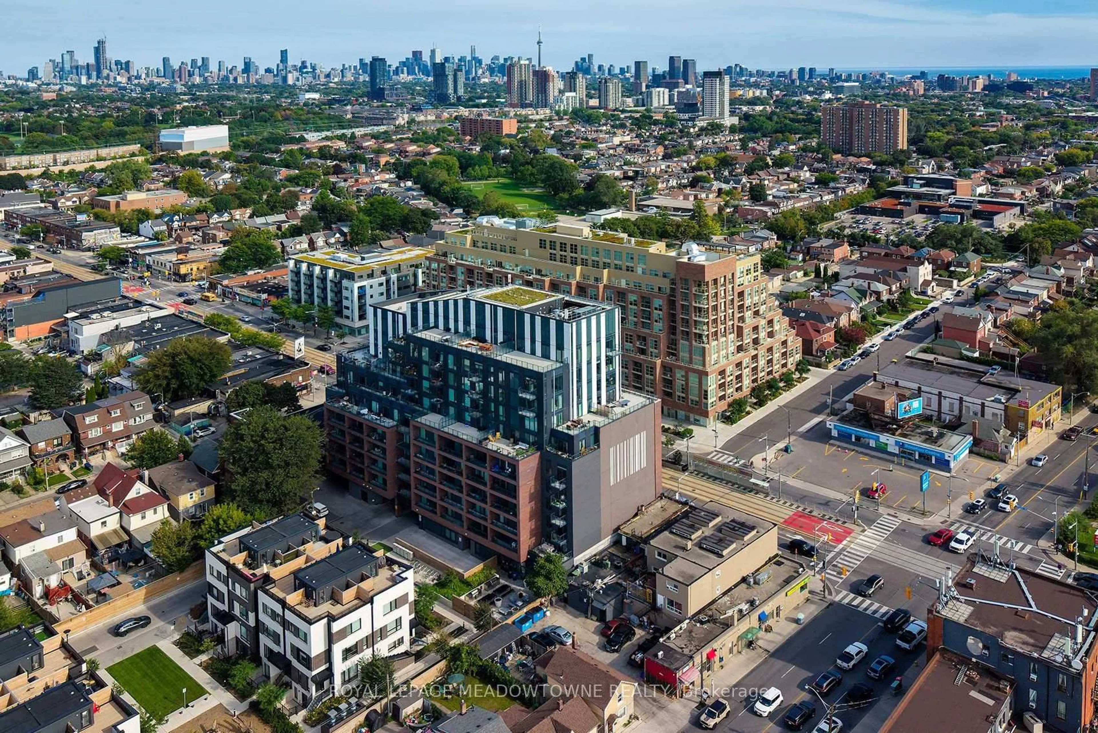 A pic from outside/outdoor area/front of a property/back of a property/a pic from drone, city buildings view from balcony for 1808 St. Clair Ave #712, Toronto Ontario M6N 1J5