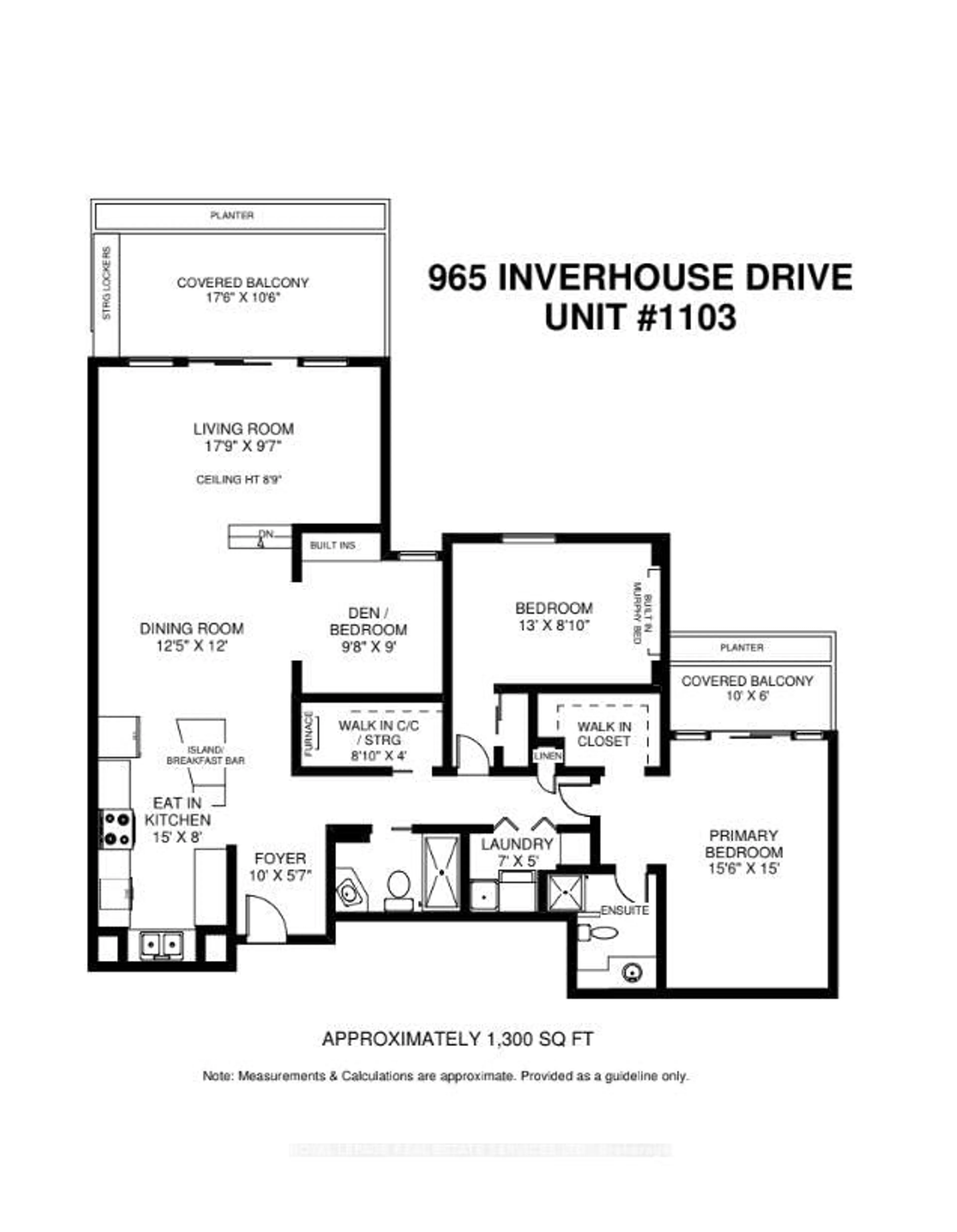 Floor plan for 965 Inverhouse Dr #1103, Mississauga Ontario L5J 4B4