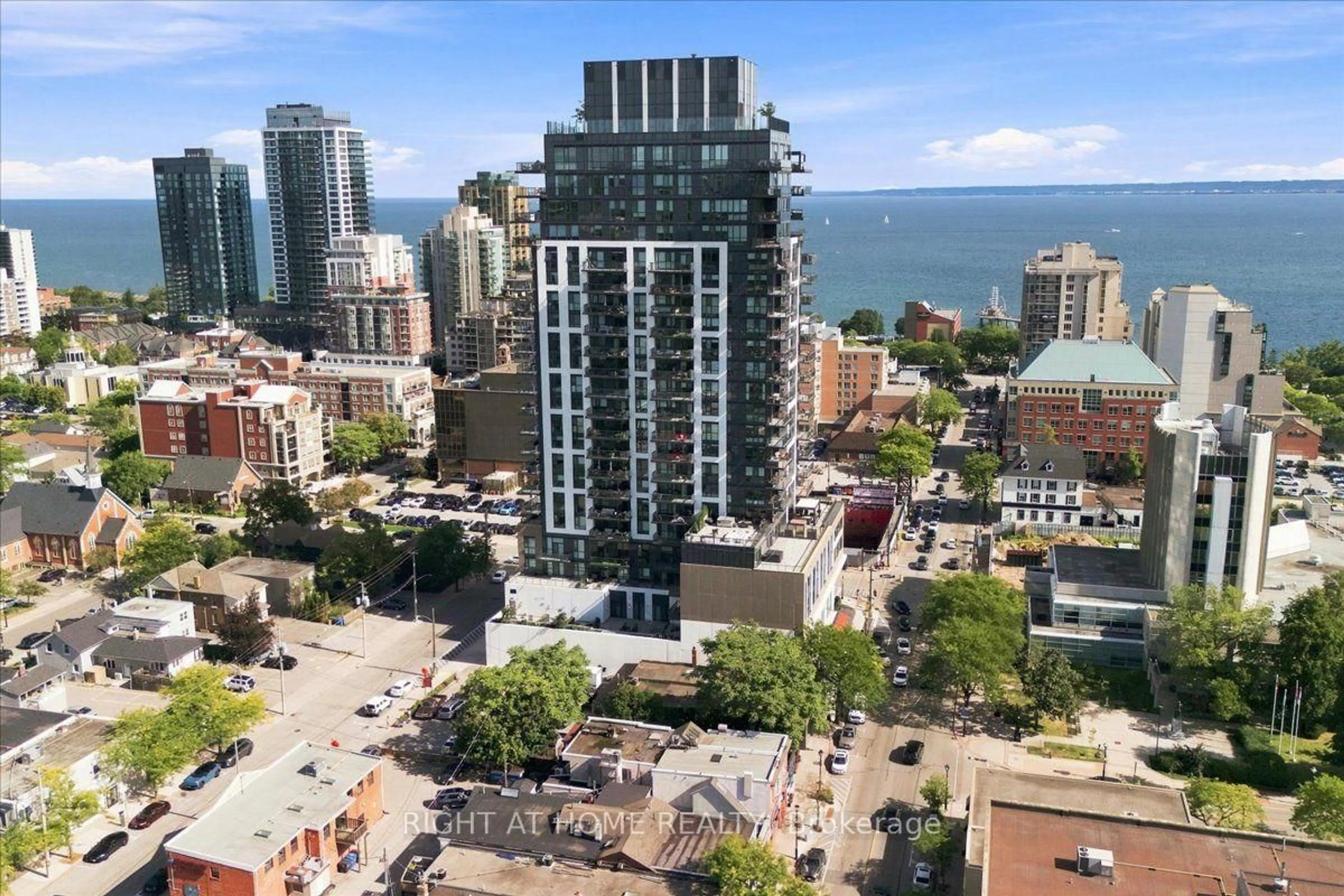 A pic from outside/outdoor area/front of a property/back of a property/a pic from drone, city buildings view from balcony for 2007 James St #1403, Burlington Ontario L7R 0G7