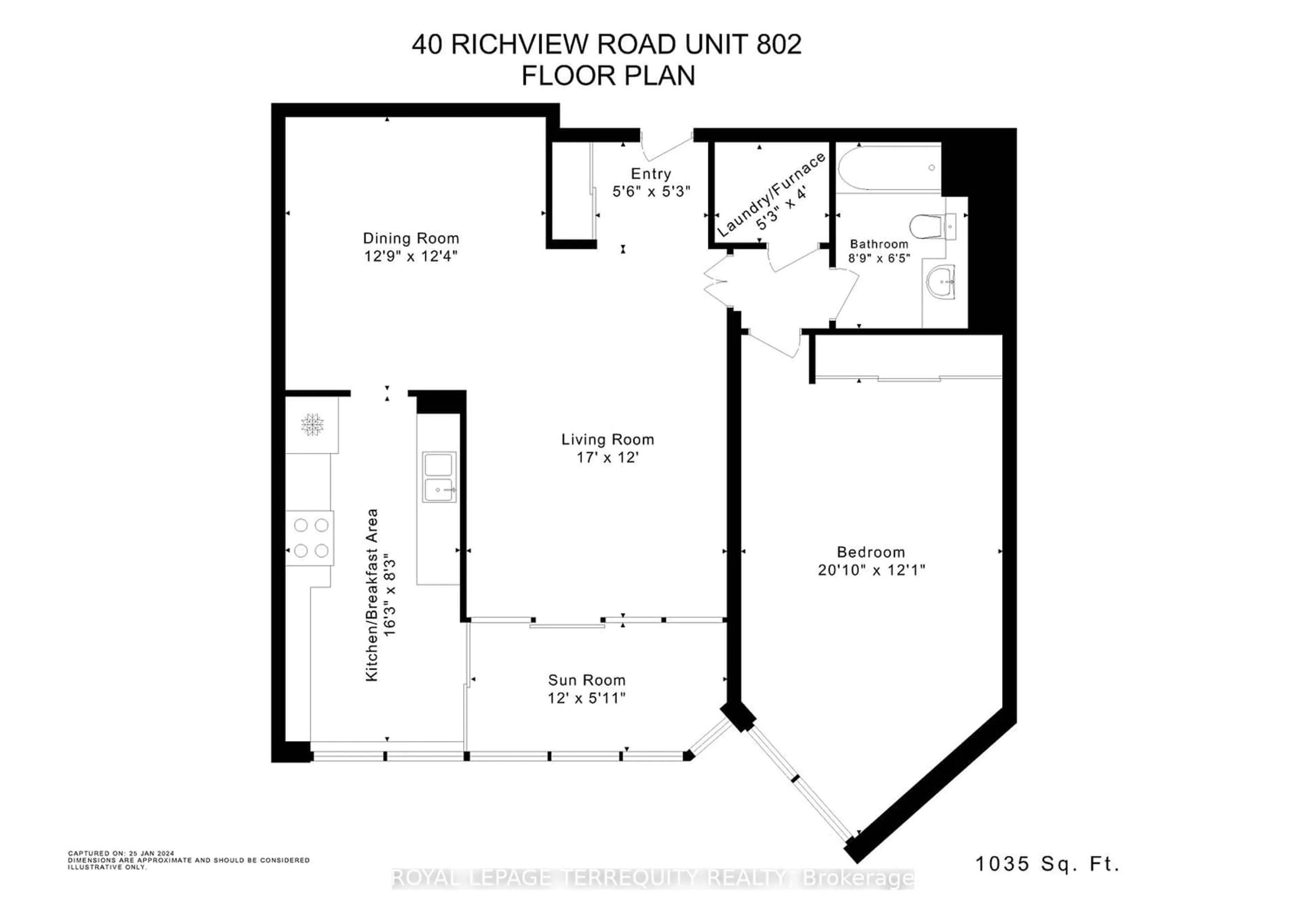 Floor plan for 40 Richview Rd #802, Toronto Ontario M9A 5C1