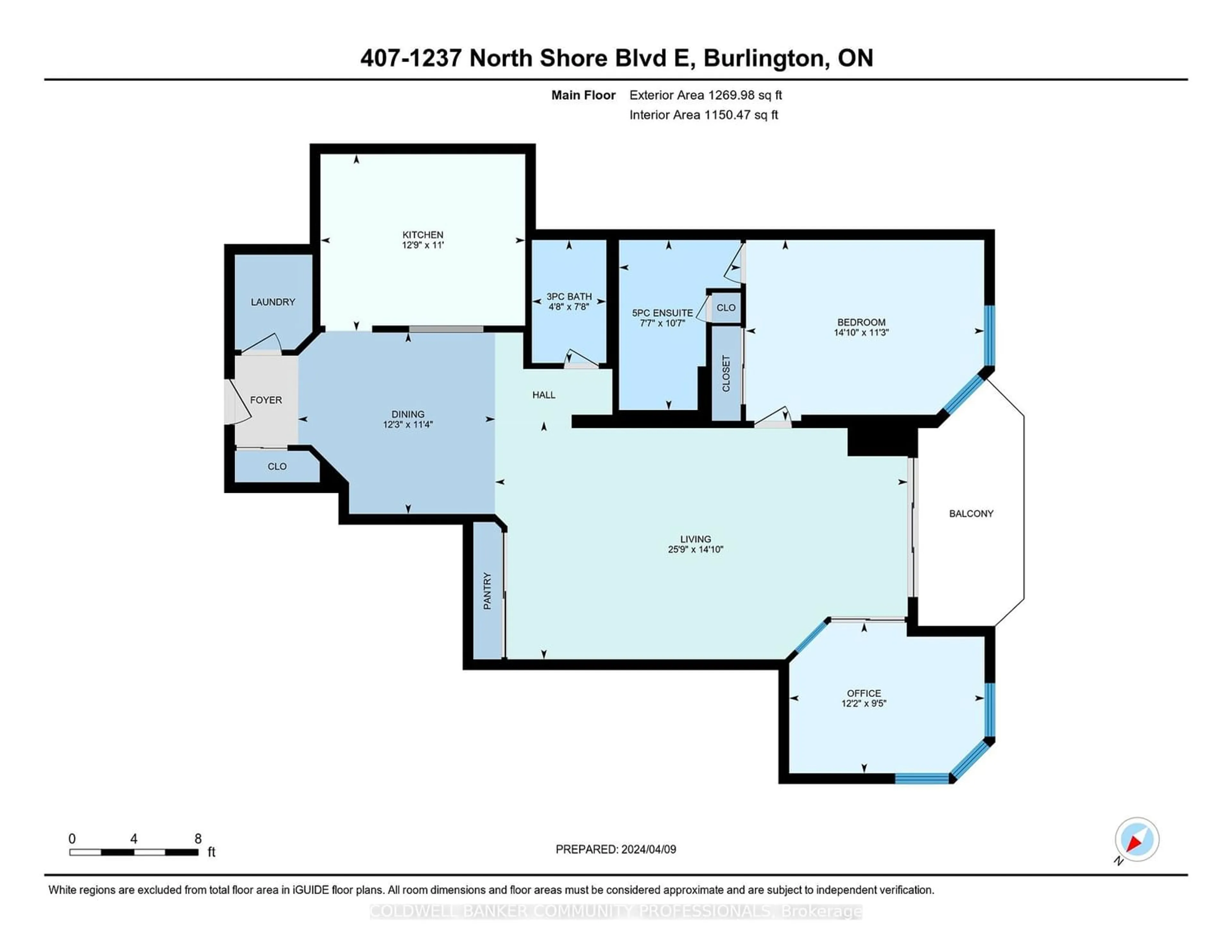 Floor plan for 1237 North Shore Blvd #407, Burlington Ontario L7S 2H8