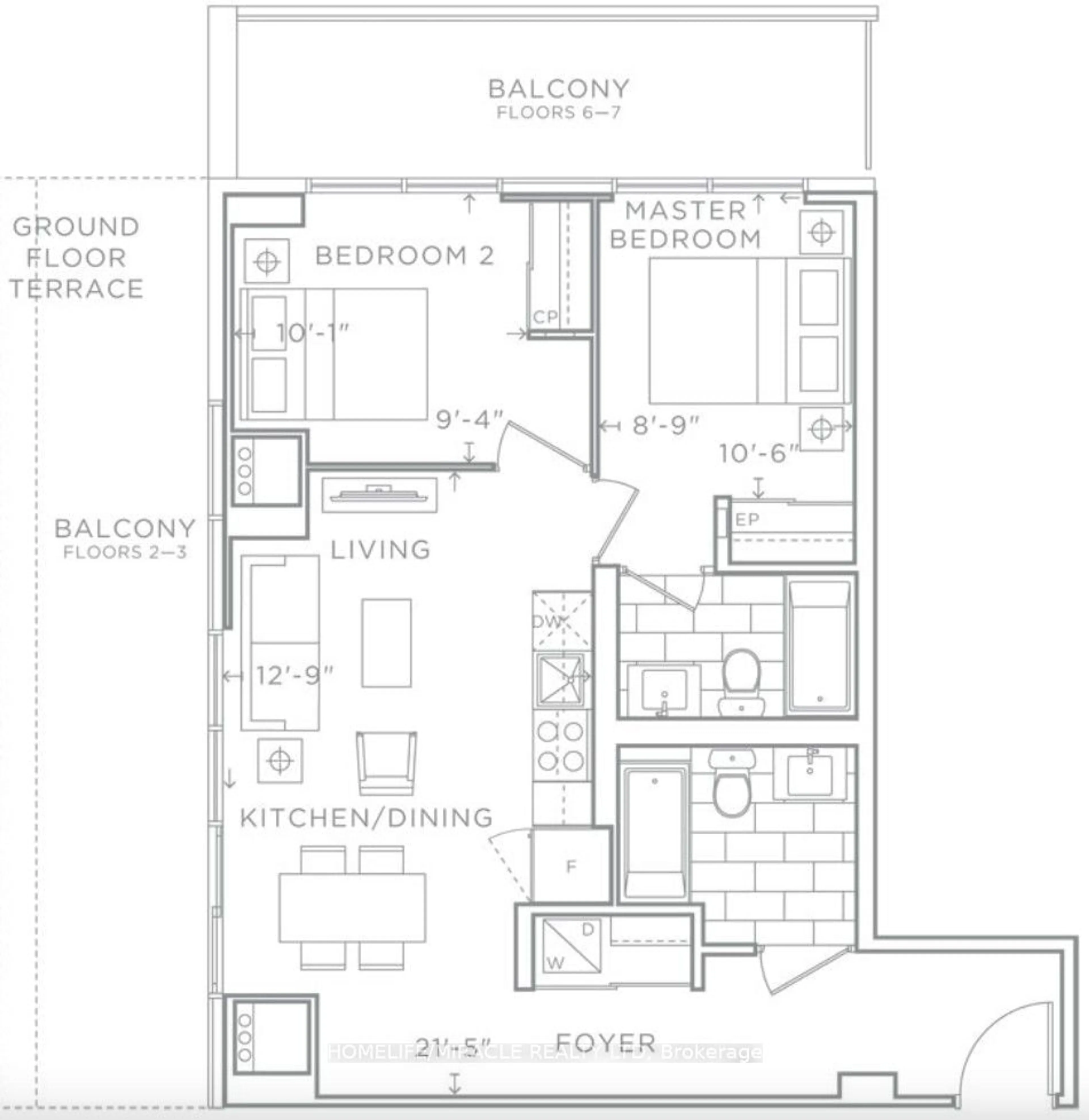 Floor plan for 3210 Dakota Common #A607, Burlington Ontario L7M 2A6