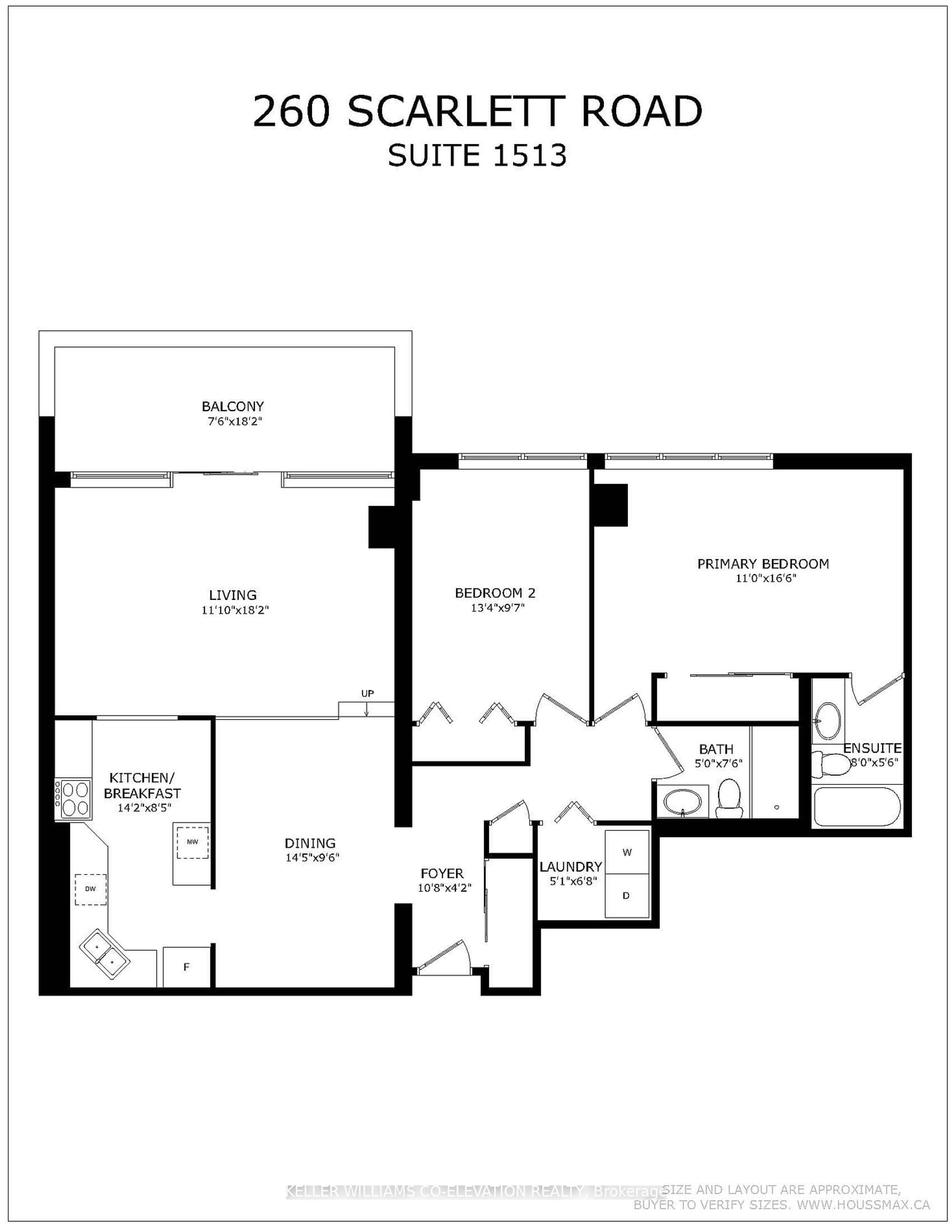 Floor plan for 260 Scarlett Rd #1513, Toronto Ontario M6N 4X6
