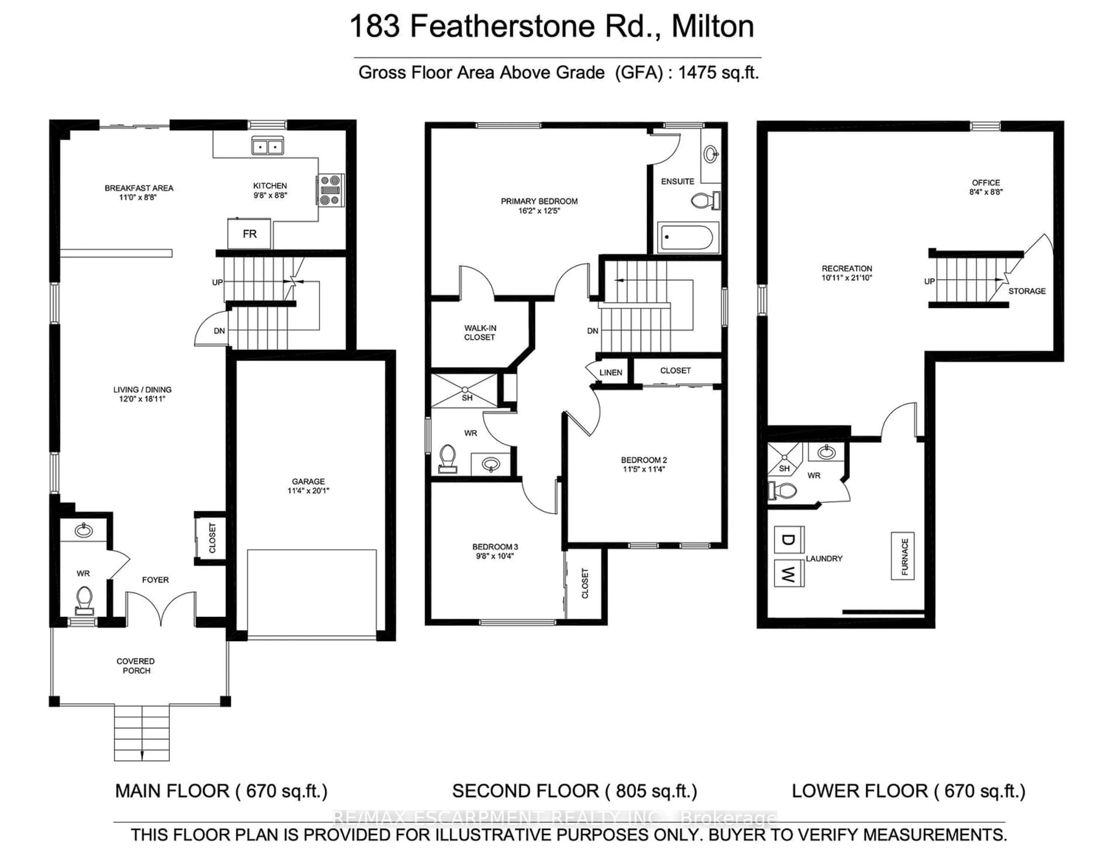Floor plan for 183 Featherstone Rd, Milton Ontario L9T 6B8