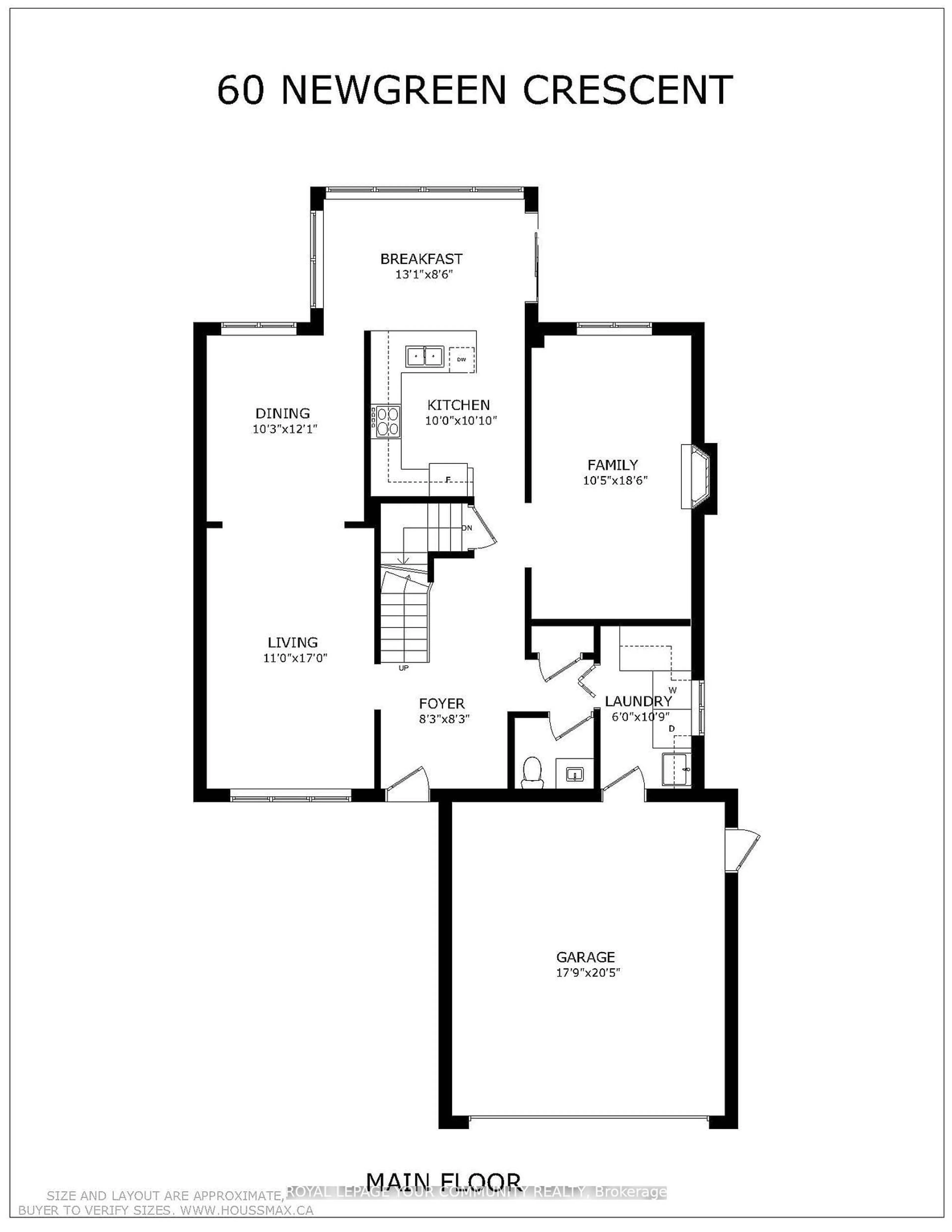 Floor plan for 60 Newgreen Cres, Brampton Ontario L6S 4Y5