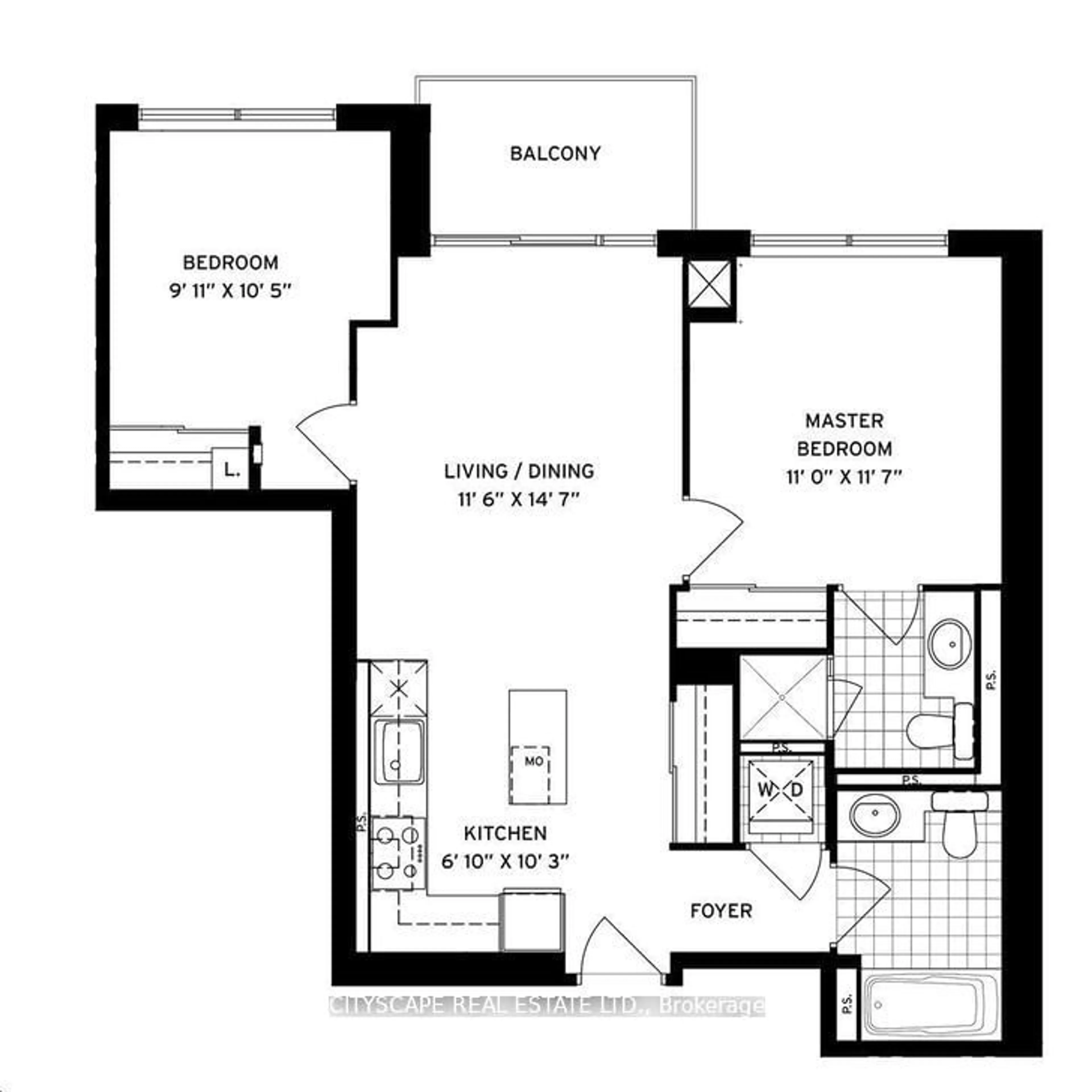 Floor plan for 1 Michael Power Pl #1603, Toronto Ontario M9A 0A1