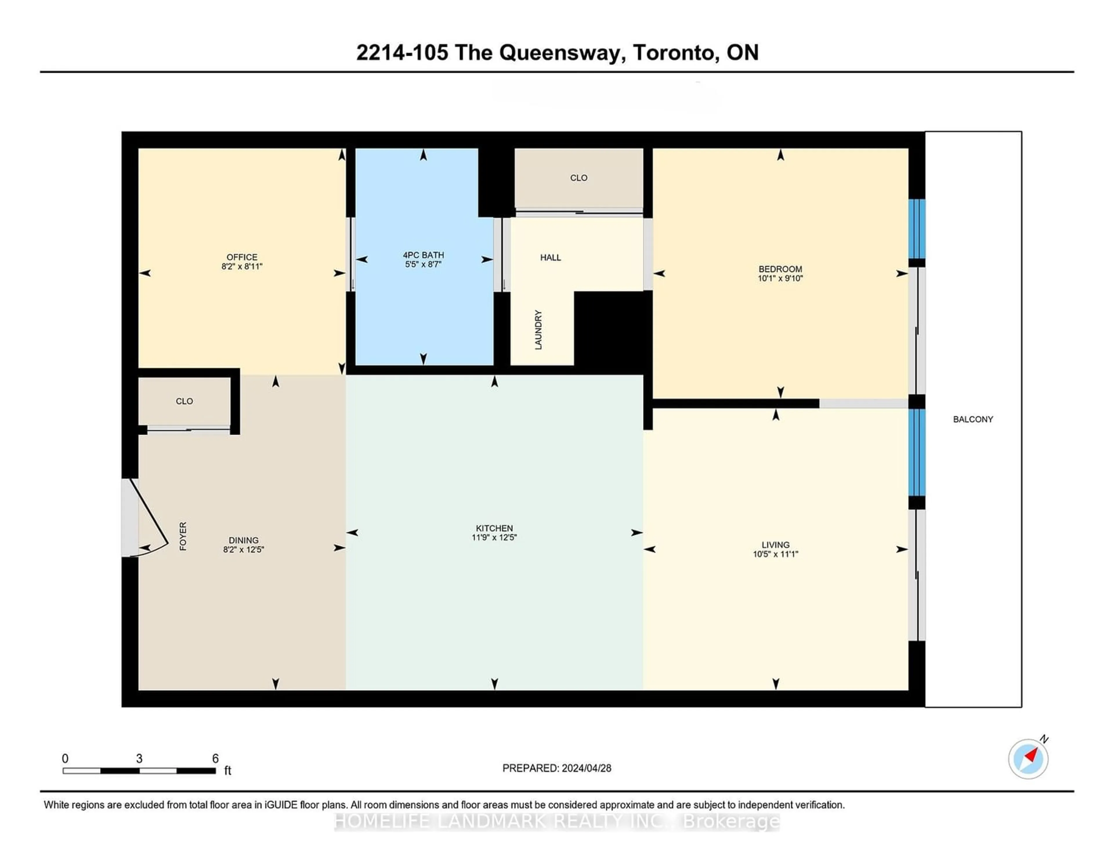 Floor plan for 105 The Queensway #2214, Toronto Ontario M6S 5B5