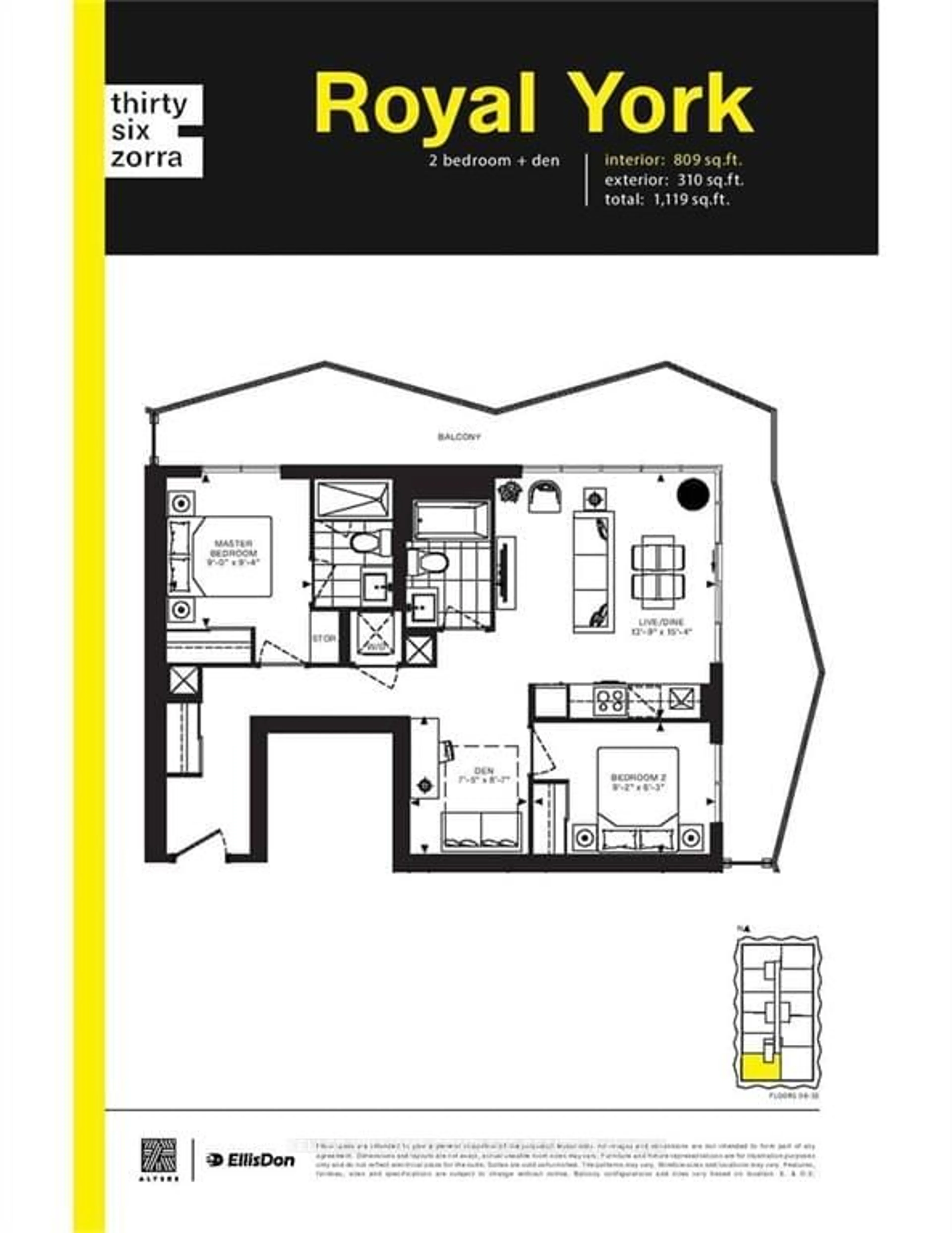 Floor plan for 36 Zorra St #1509, Toronto Ontario M8Z 0G5