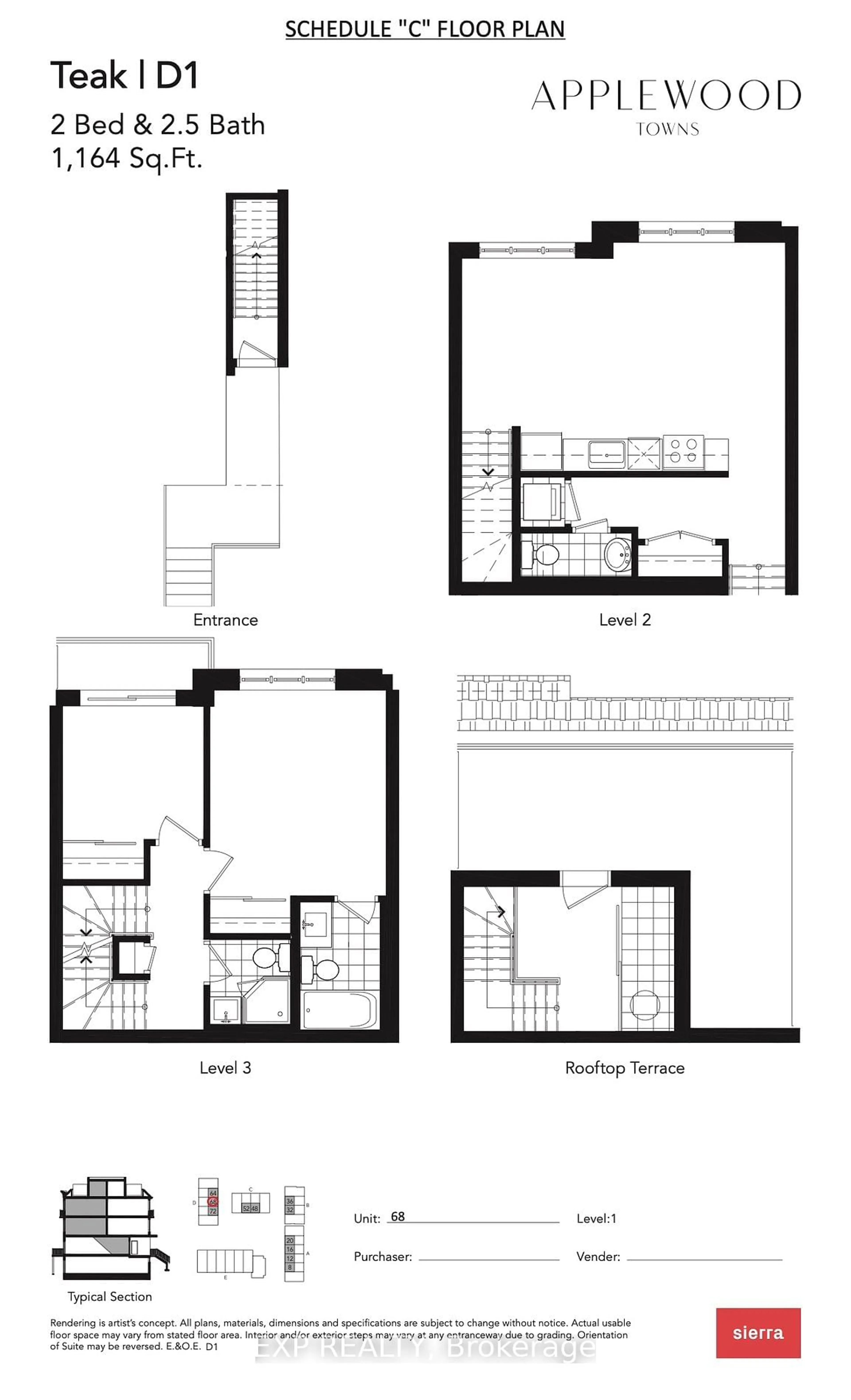 Floor plan for 4005 Hickory Dr #Th68, Mississauga Ontario L4W 1L1