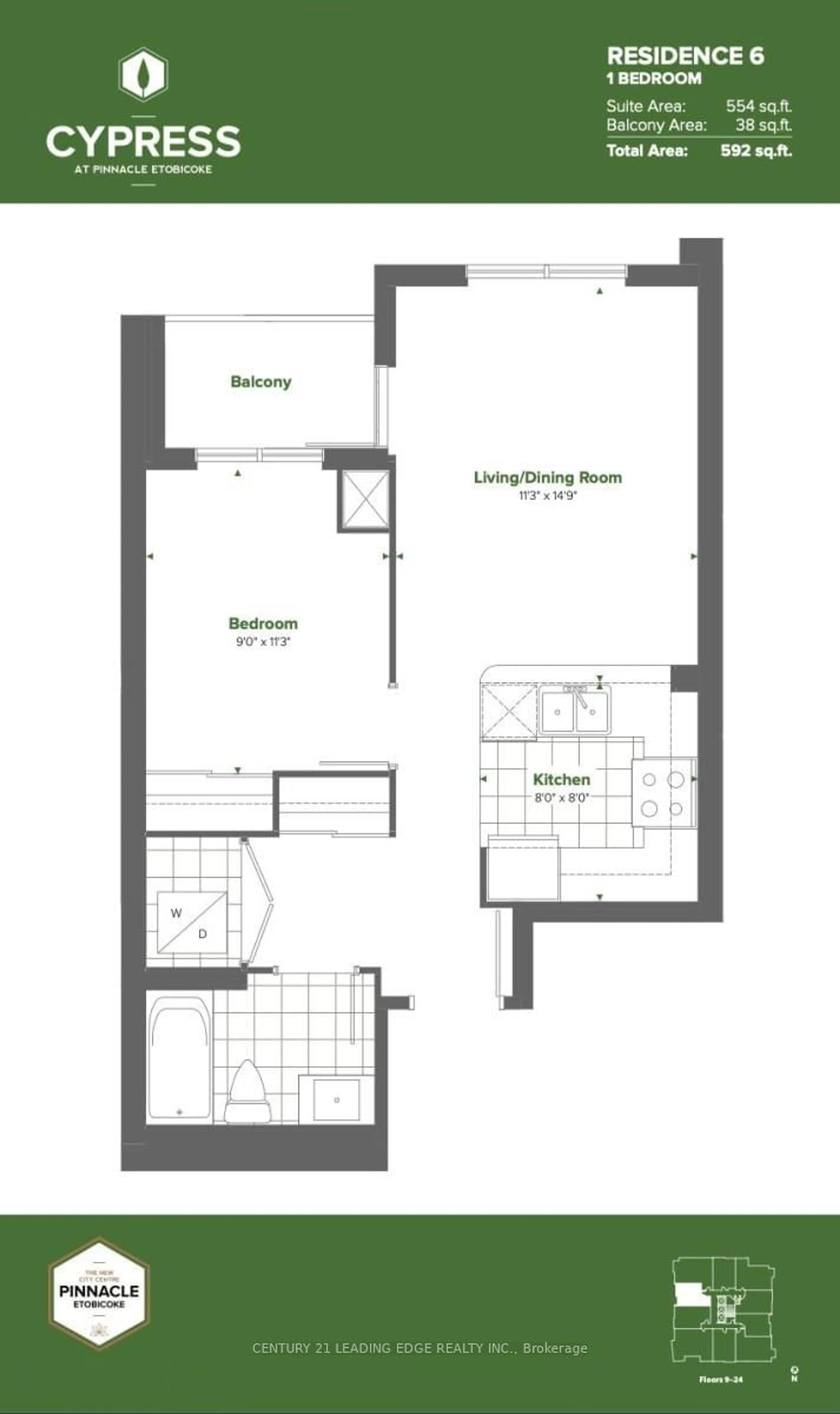 Floor plan for 50 THOMAS RILEY Rd #2106, Toronto Ontario M9B 0C5