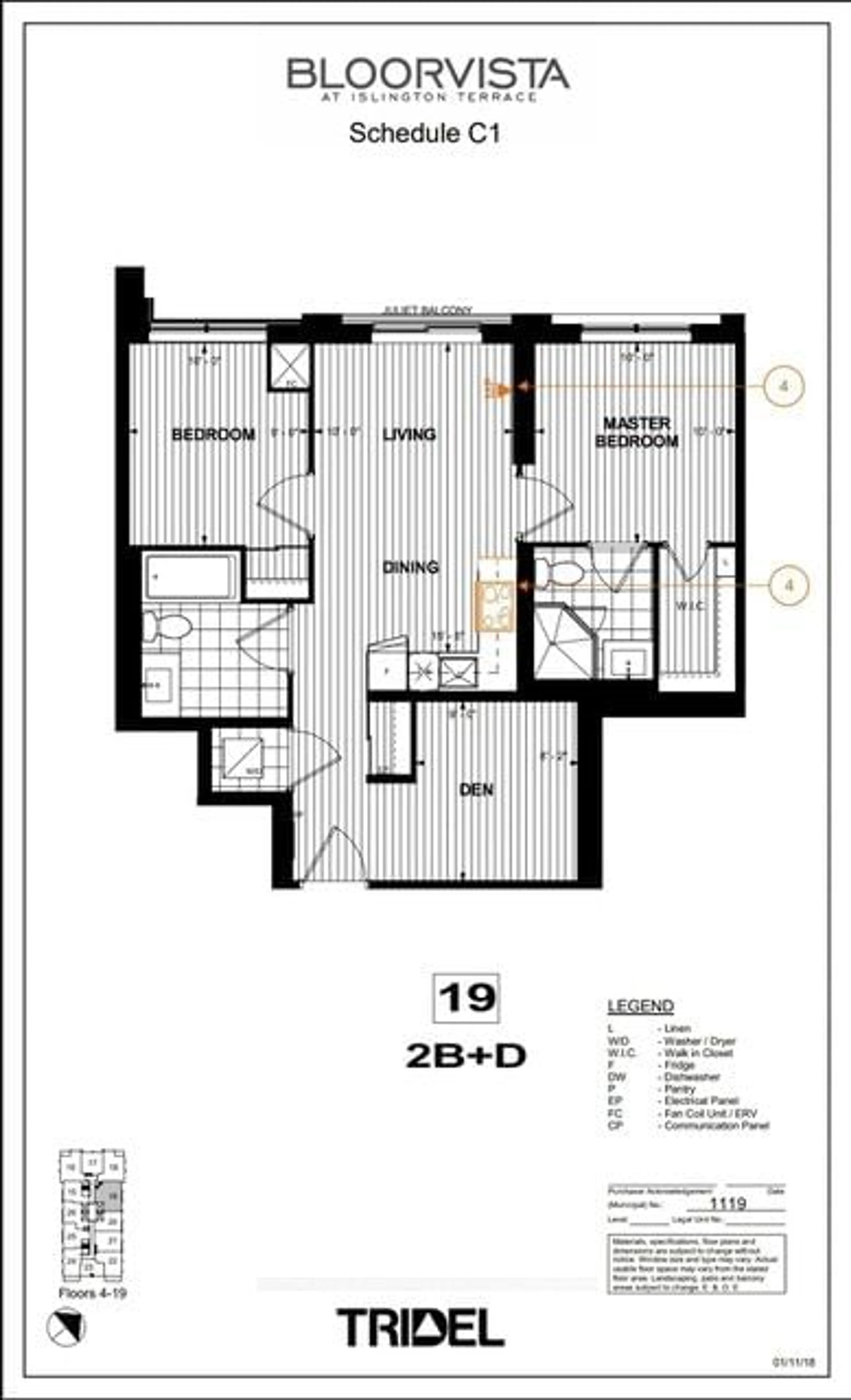 Floor plan for 9 Mabelle Ave #1119, Toronto Ontario M9A 0E1