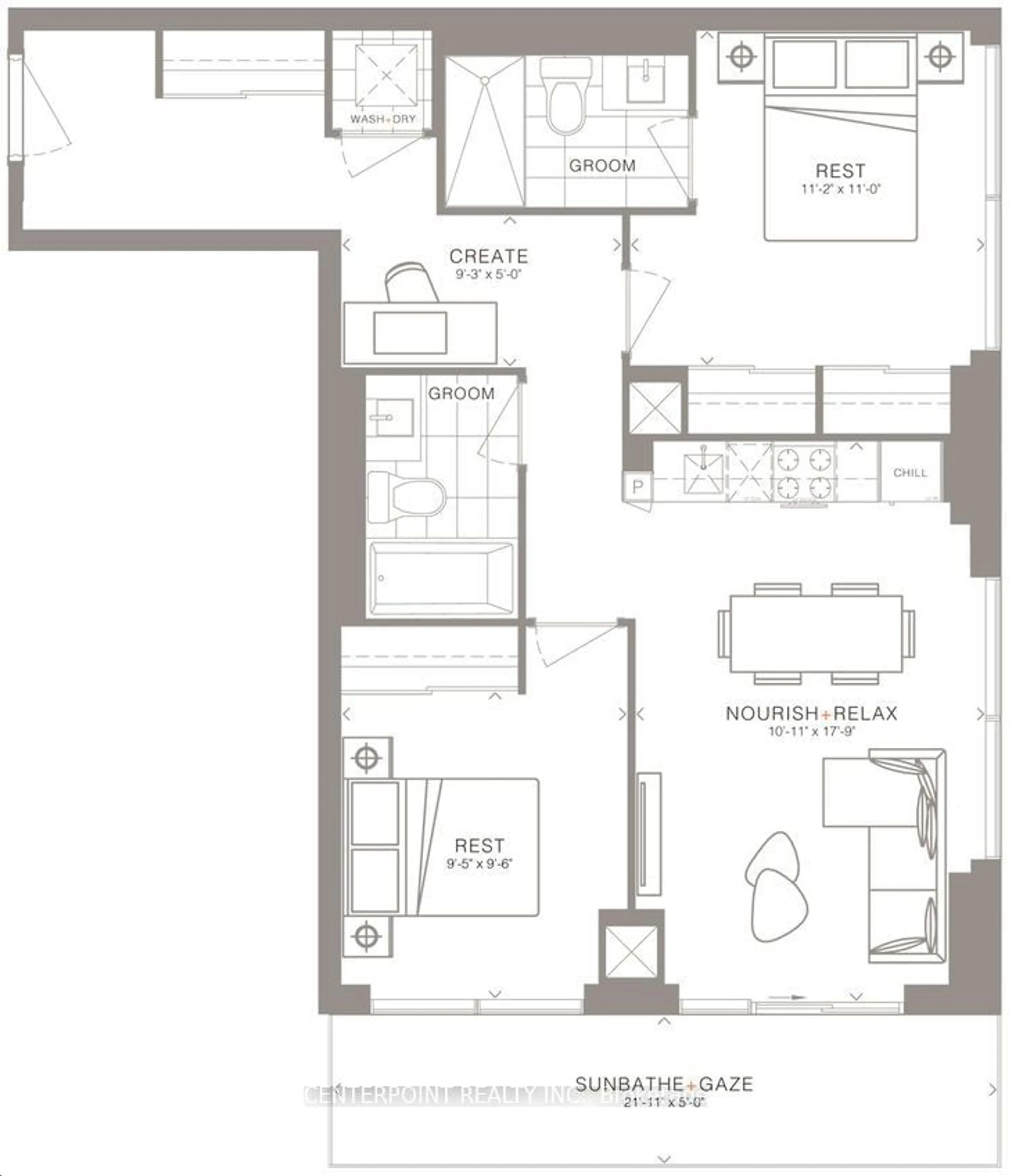 Floor plan for 251 Manitoba St #2104, Toronto Ontario M8Y 0C7