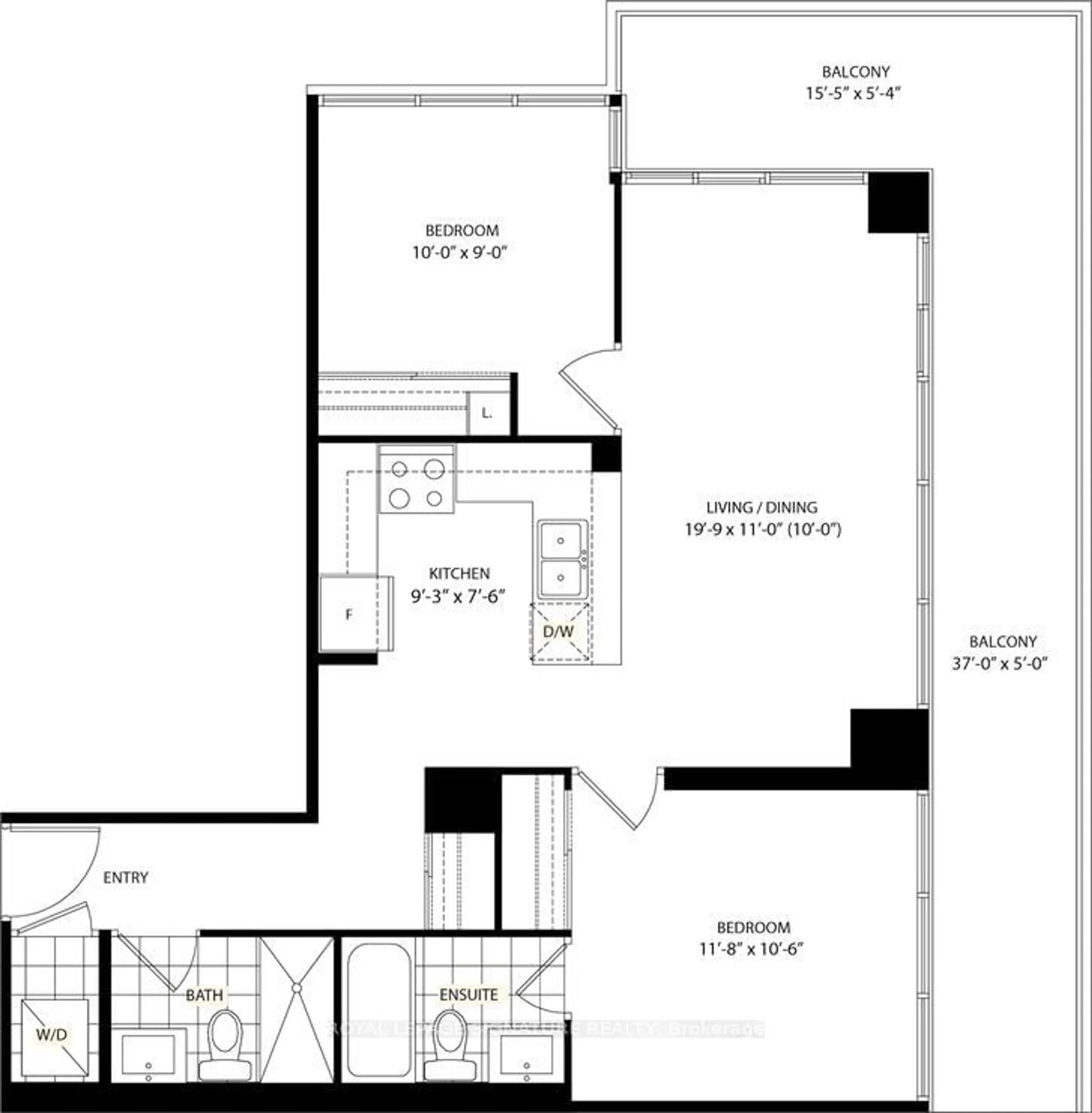 Floor plan for 1185 The Queensway #520, Toronto Ontario M8Z 0C6
