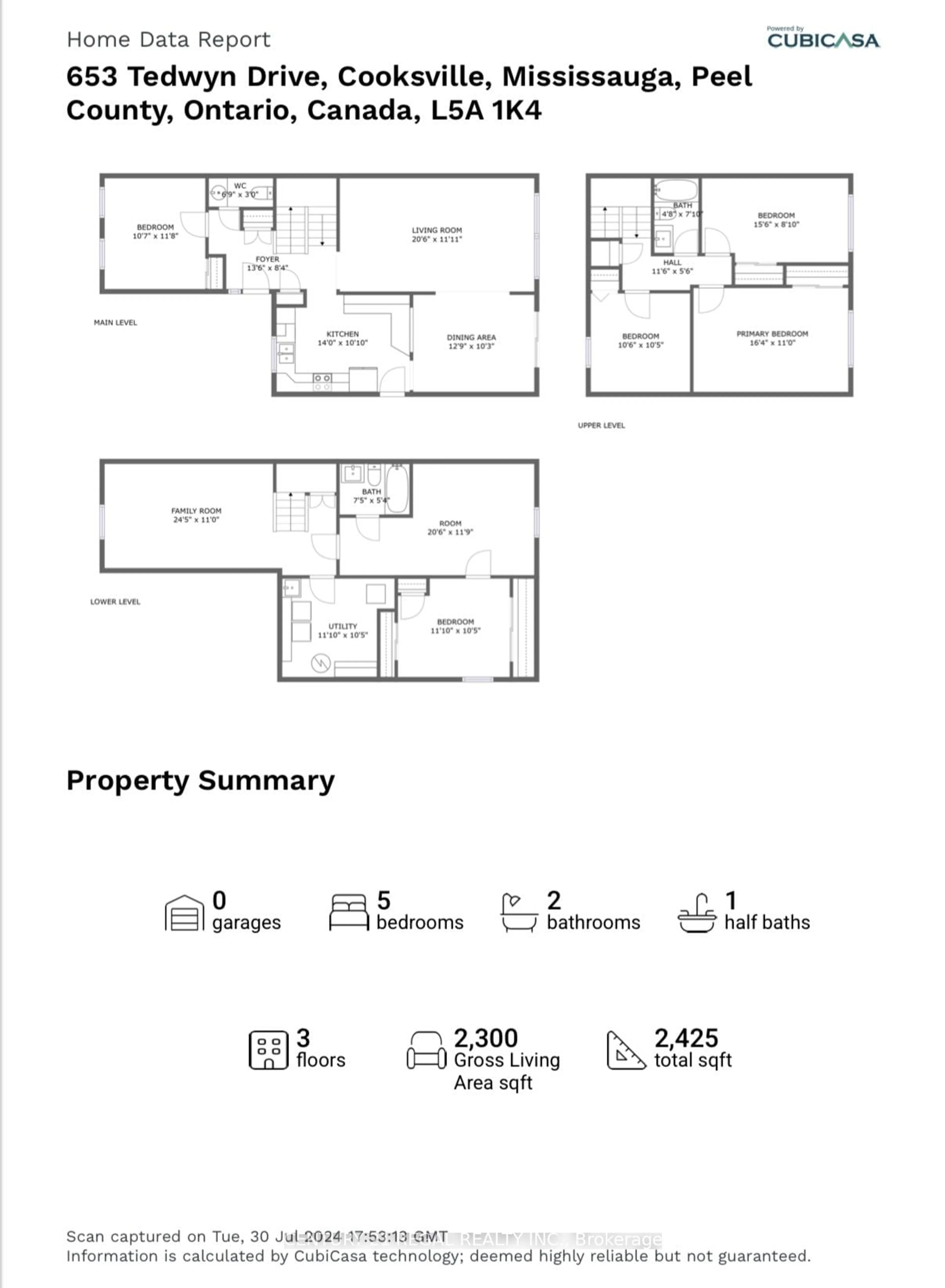 Floor plan for 653 Tedwyn Dr, Mississauga Ontario L5A 1K4