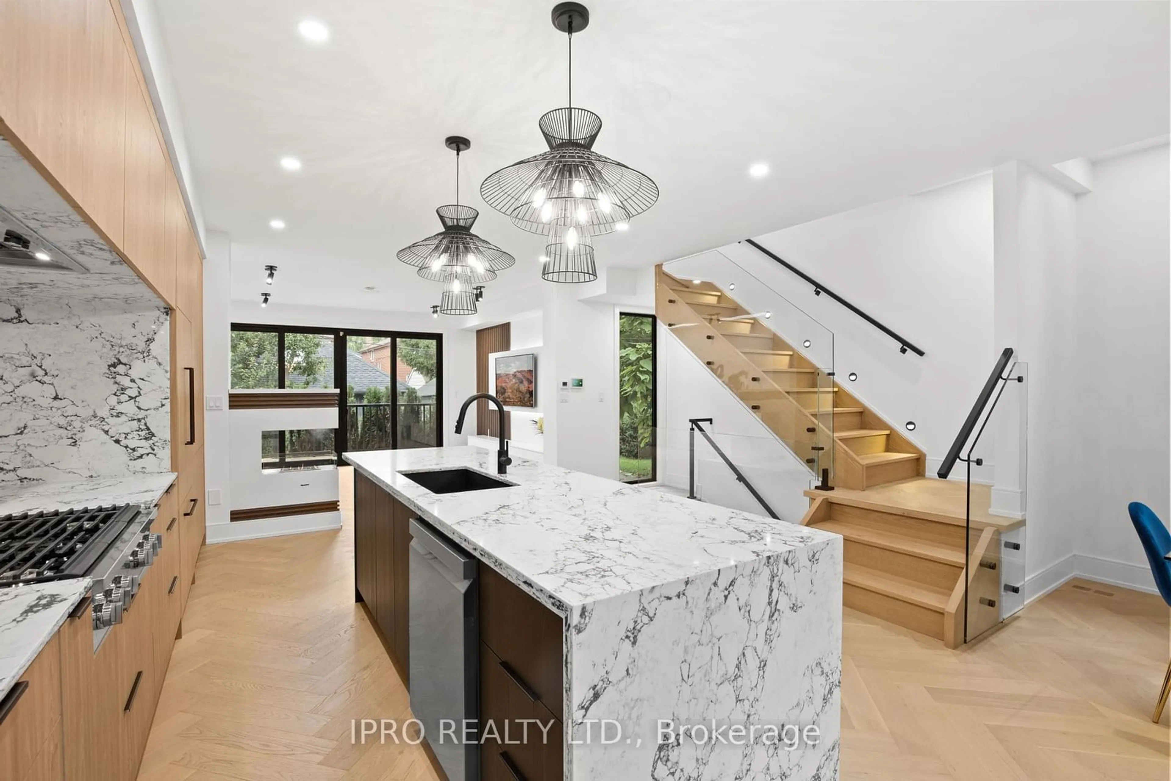 Contemporary kitchen, wood floors, mountain for 42 Warren Cres, Toronto Ontario M6S 4S2