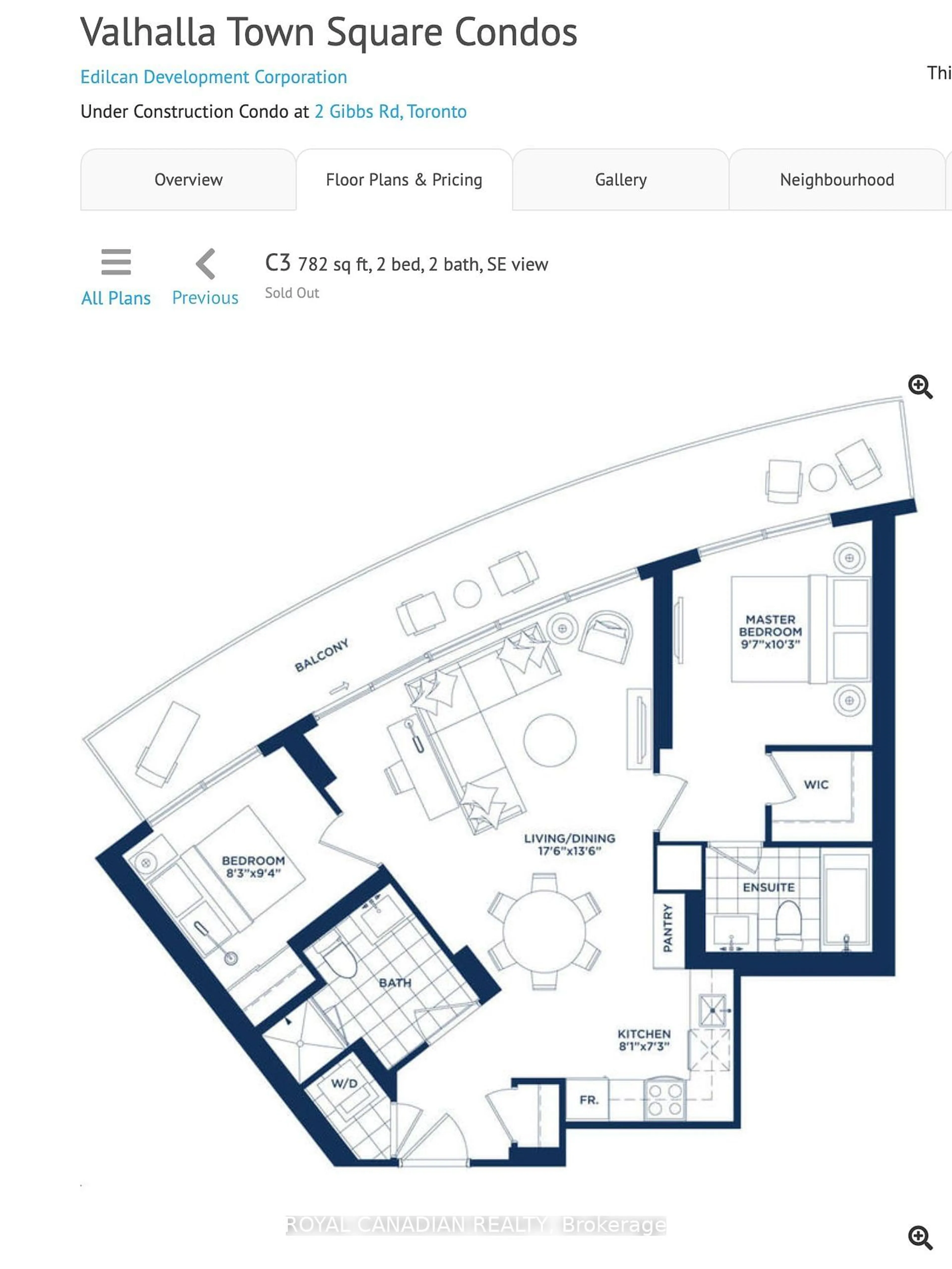 Floor plan for 30 Gibbs Rd #1108, Toronto Ontario M9B 0E4