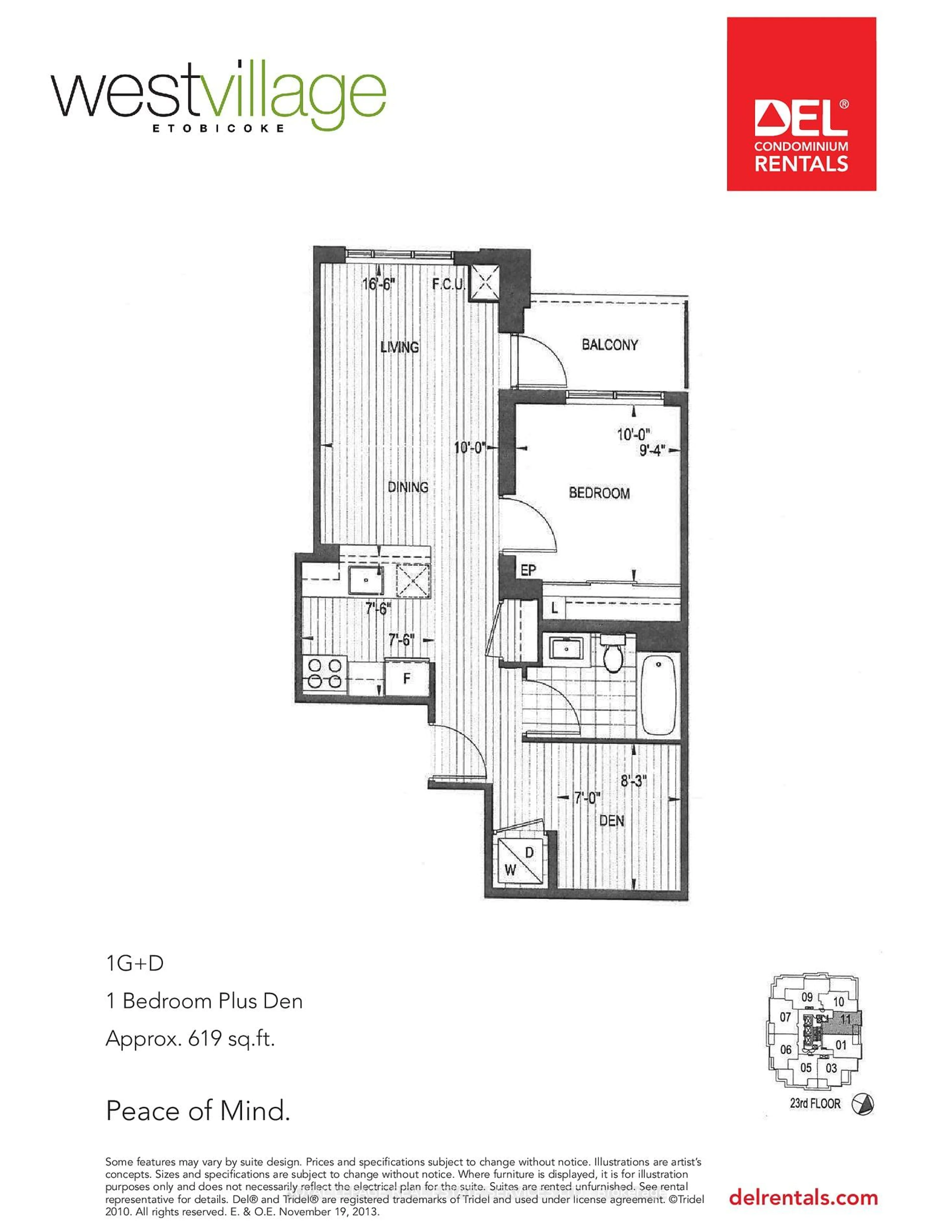 Floor plan for 6 Eva Rd #2611, Toronto Ontario M9C 0B1