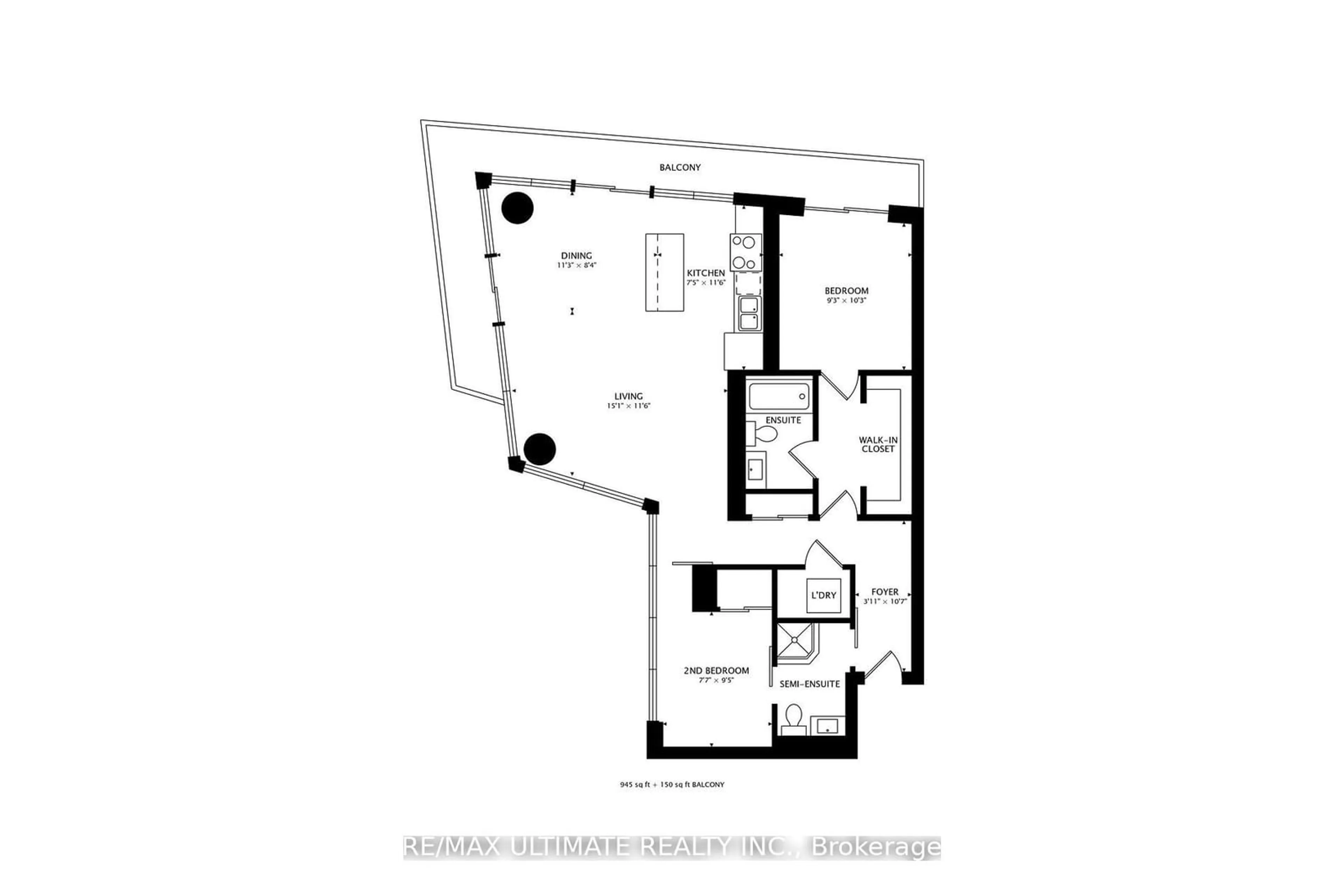 Floor plan for 103 THE QUEENSWAY #1514, Toronto Ontario M6S 5B3