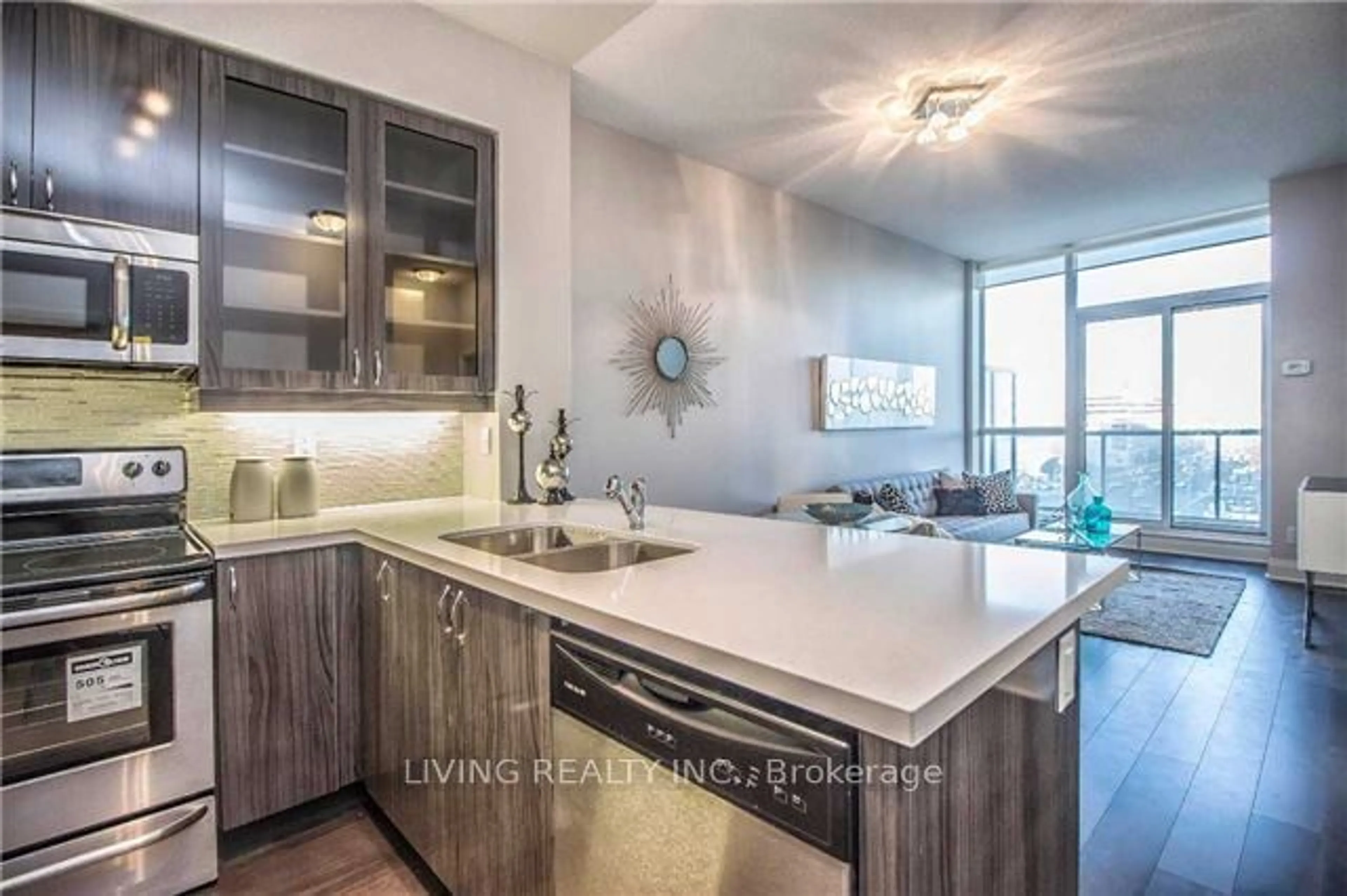 Contemporary kitchen, wood floors for 1185 The Queensway Ave #615, Toronto Ontario M8Z 0C6