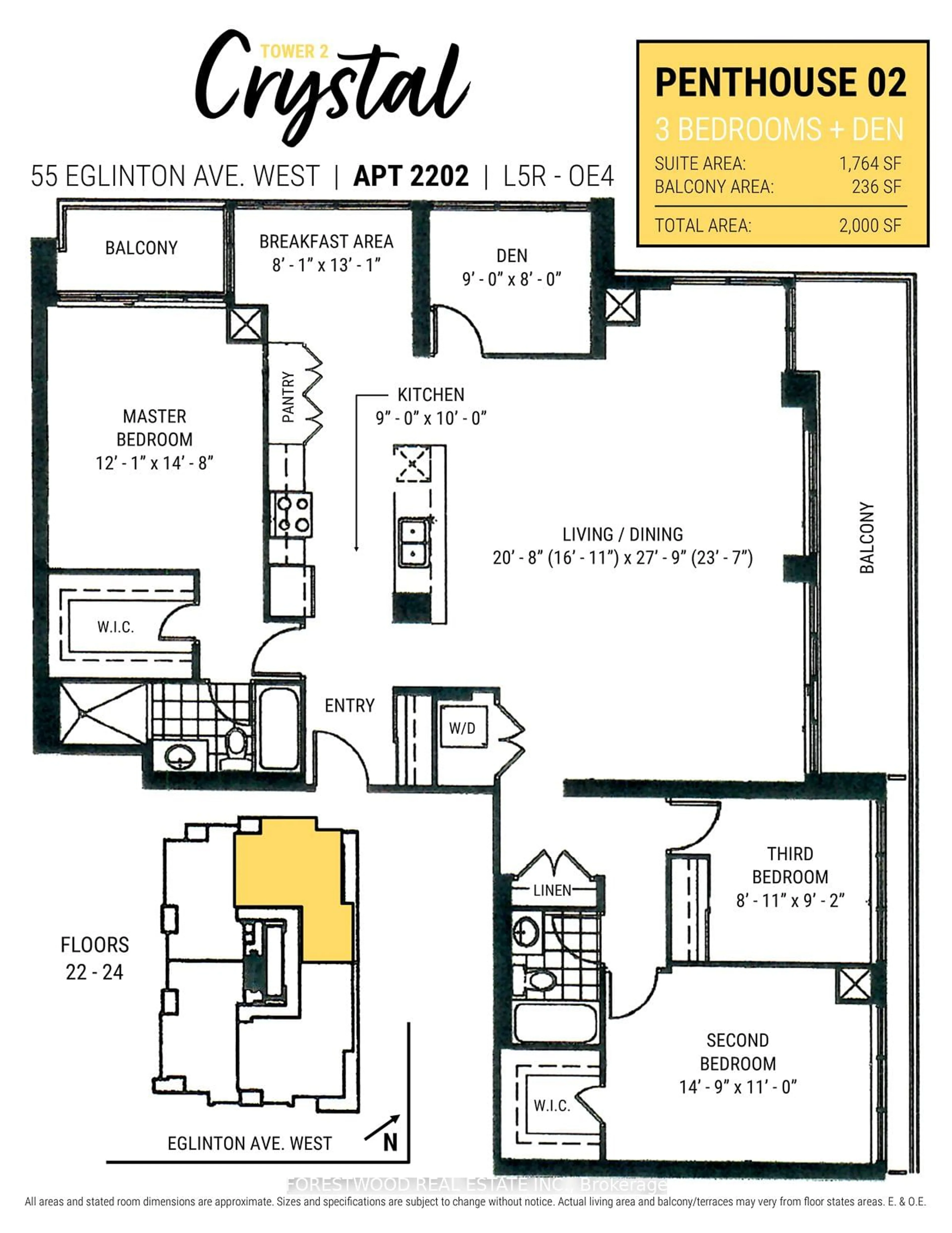 Floor plan for 55 EGLINTON Ave #2202, Mississauga Ontario L5R 0E4