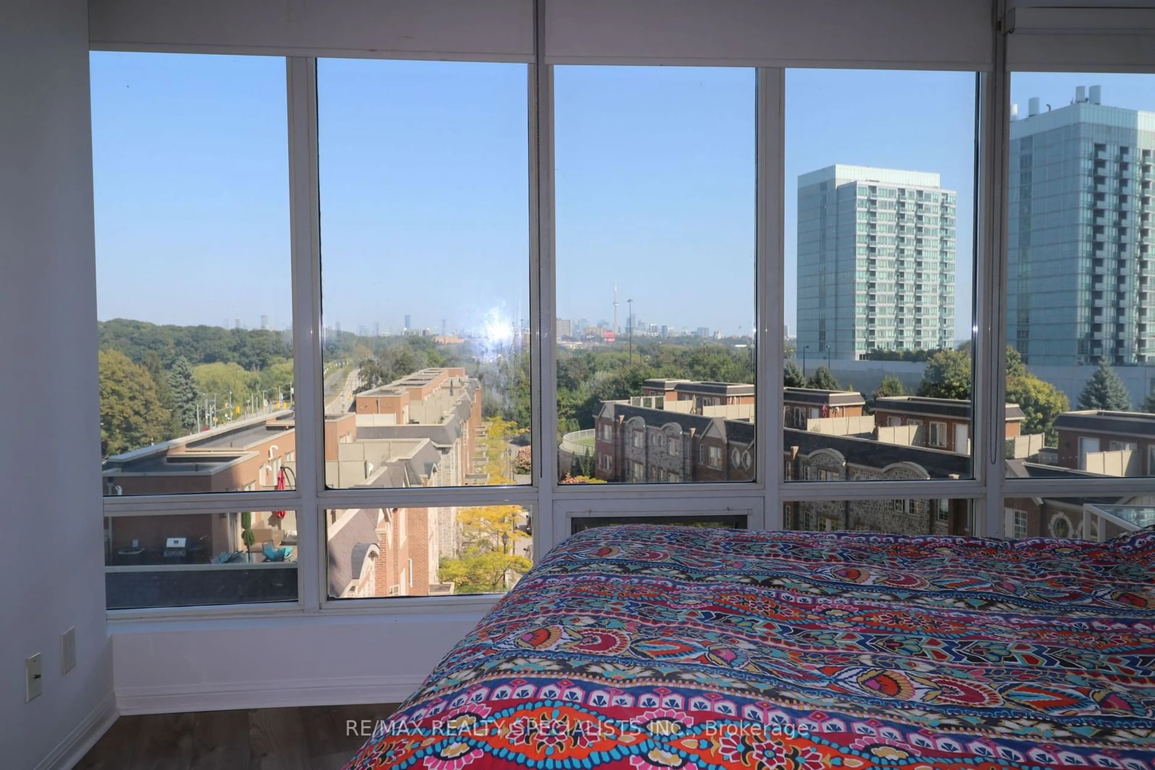 Balcony in the apartment, the view of city buildings for 15 Windermere Ave #606, Toronto Ontario M6S 5A2