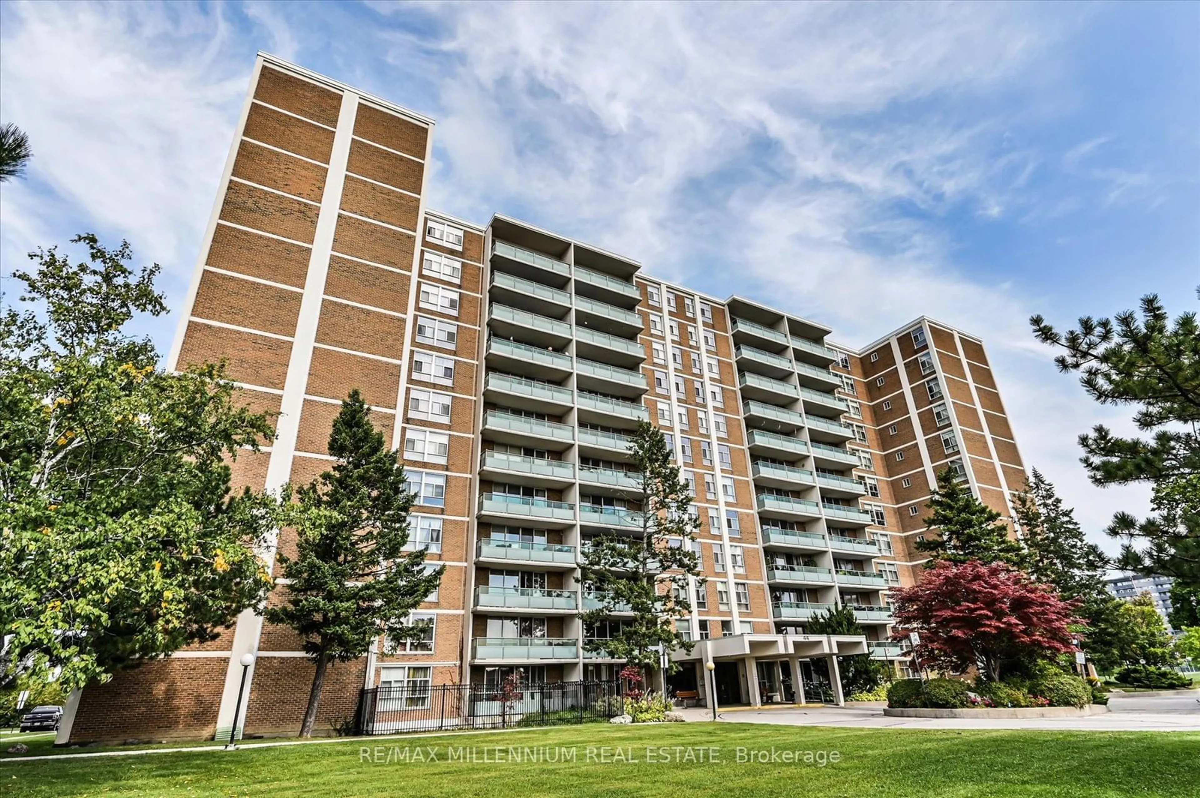 A pic from exterior of the house or condo, the front or back of building for 44 Longbourne Dr #1202, Toronto Ontario M9R 2M7