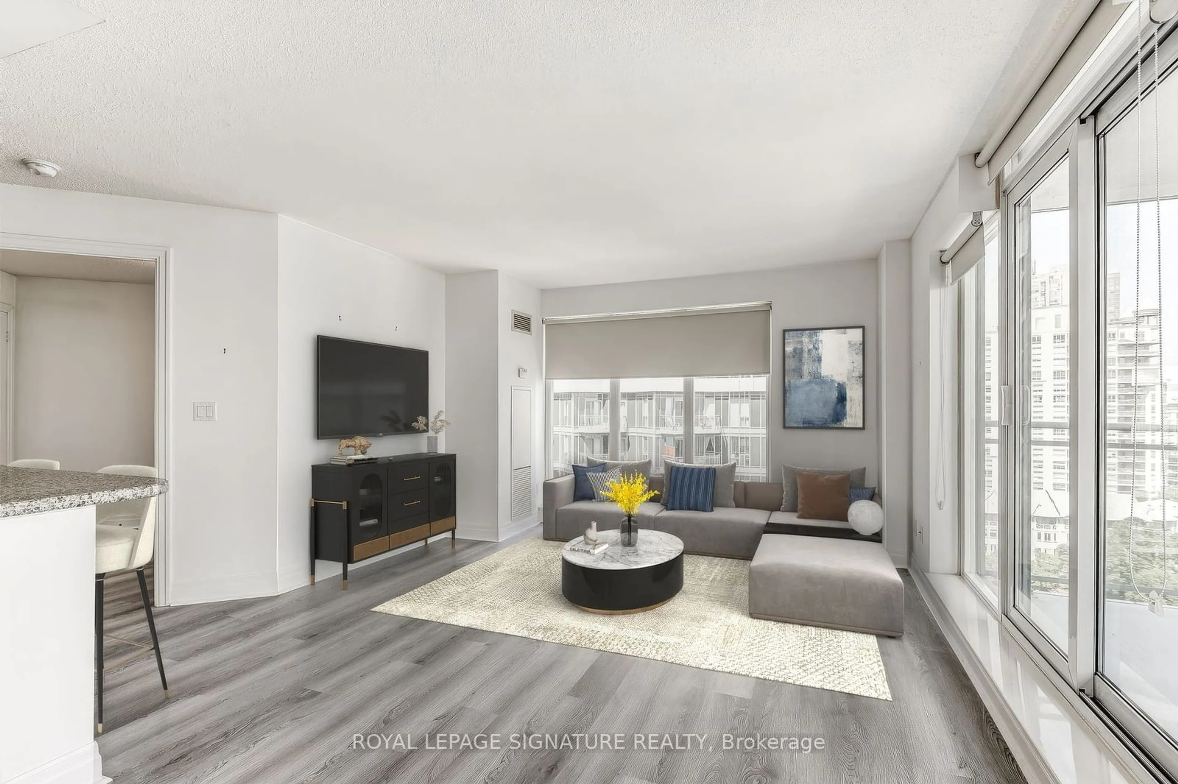 Living room, wood floors for 2121 Lake Shore Blvd #1211, Toronto Ontario M8V 4E9