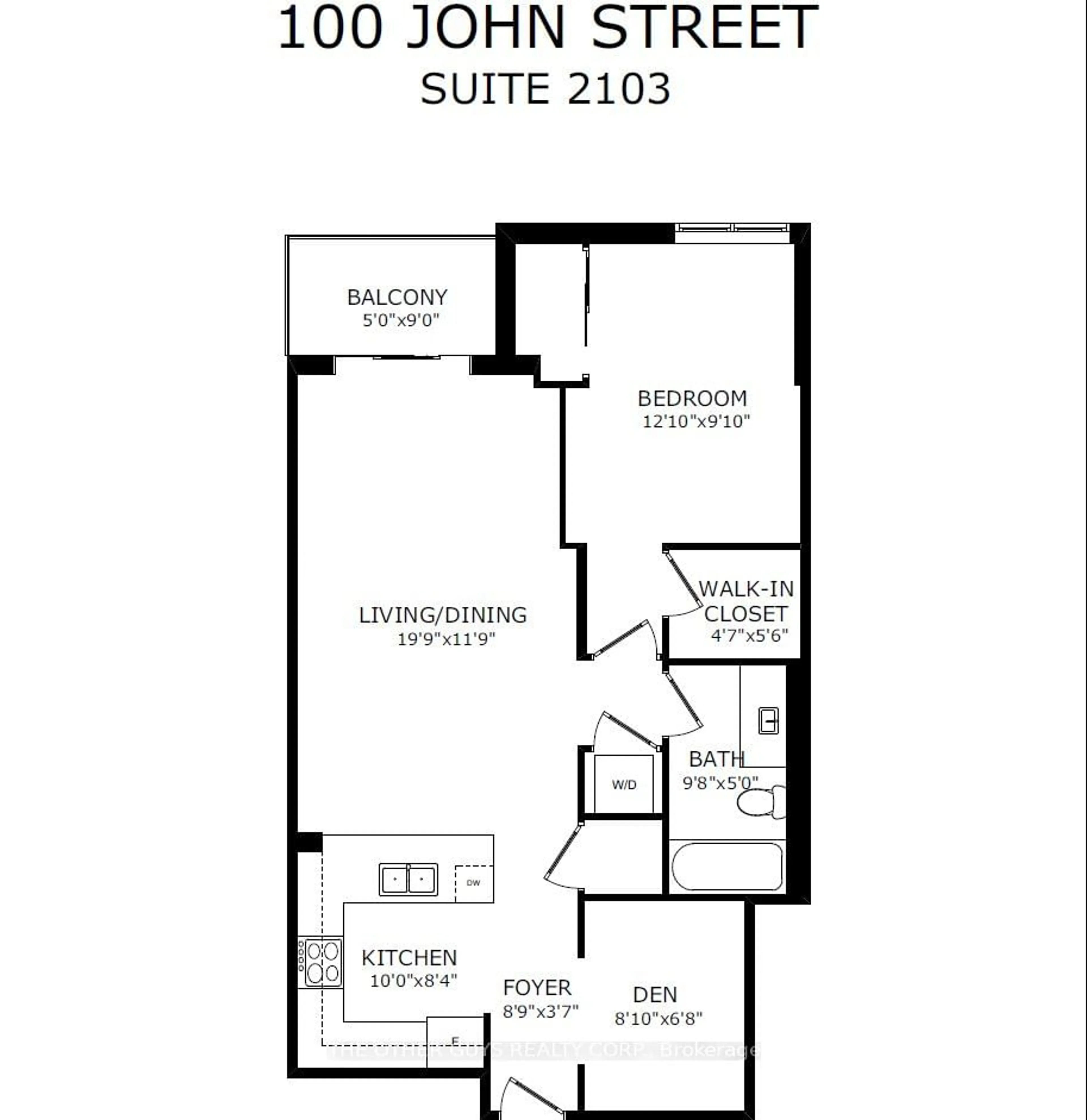 Floor plan for 100 John St #2103, Brampton Ontario L6W 0A8