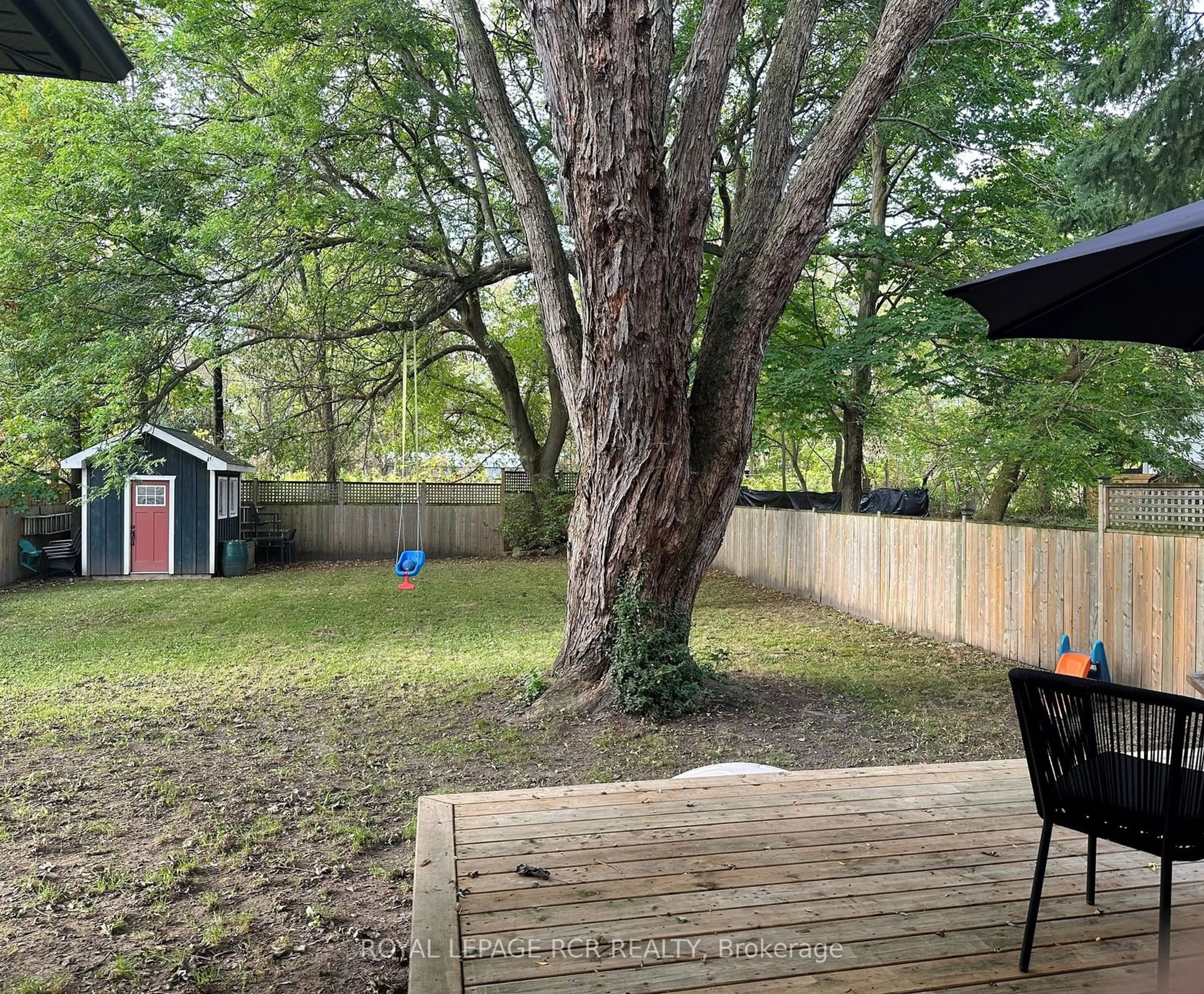 Patio, the fenced backyard for 88 Mill St, Orangeville Ontario L9W 2M7