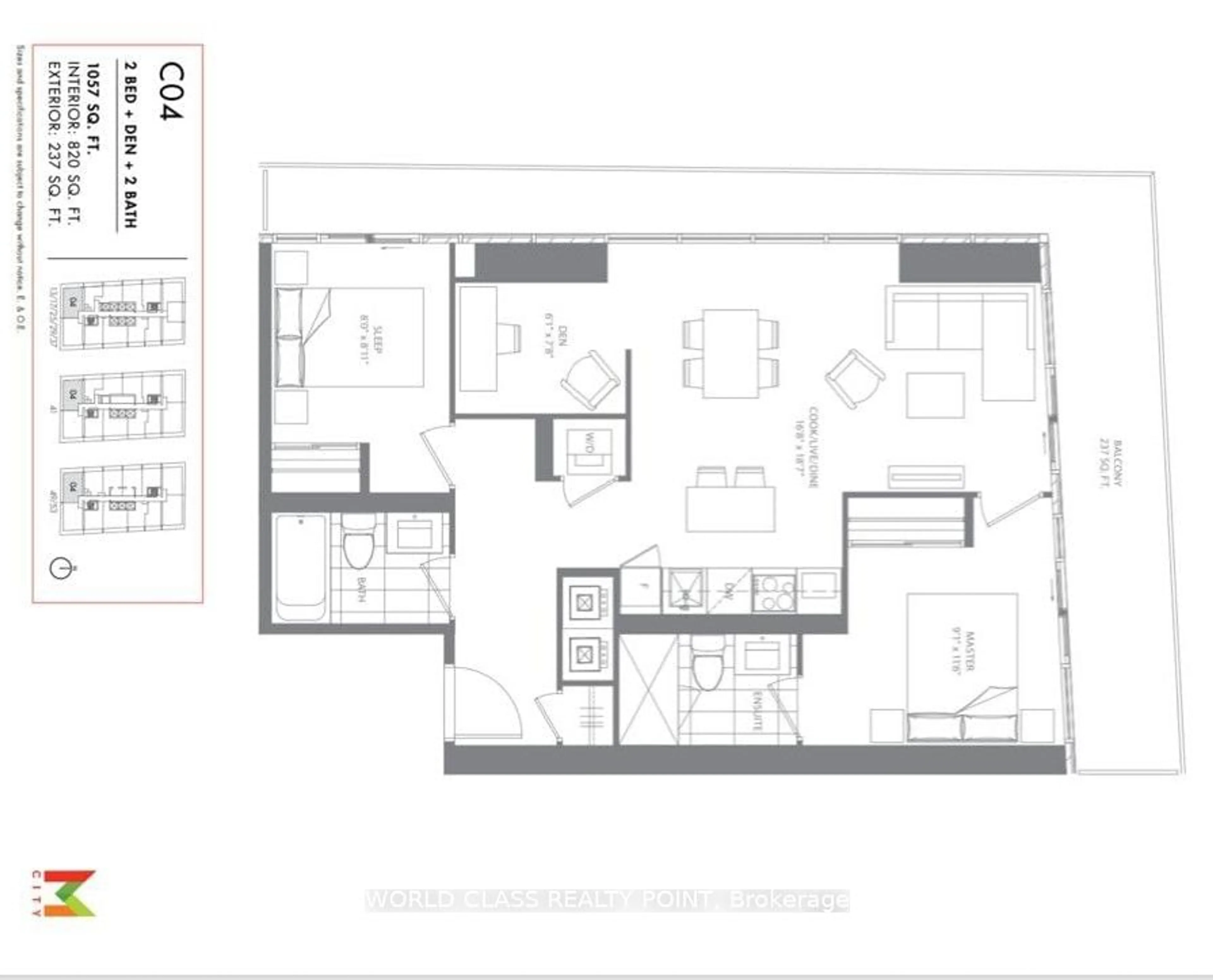 Floor plan for 3900 Confederation Pkwy #1304, Mississauga Ontario L5B 0M3