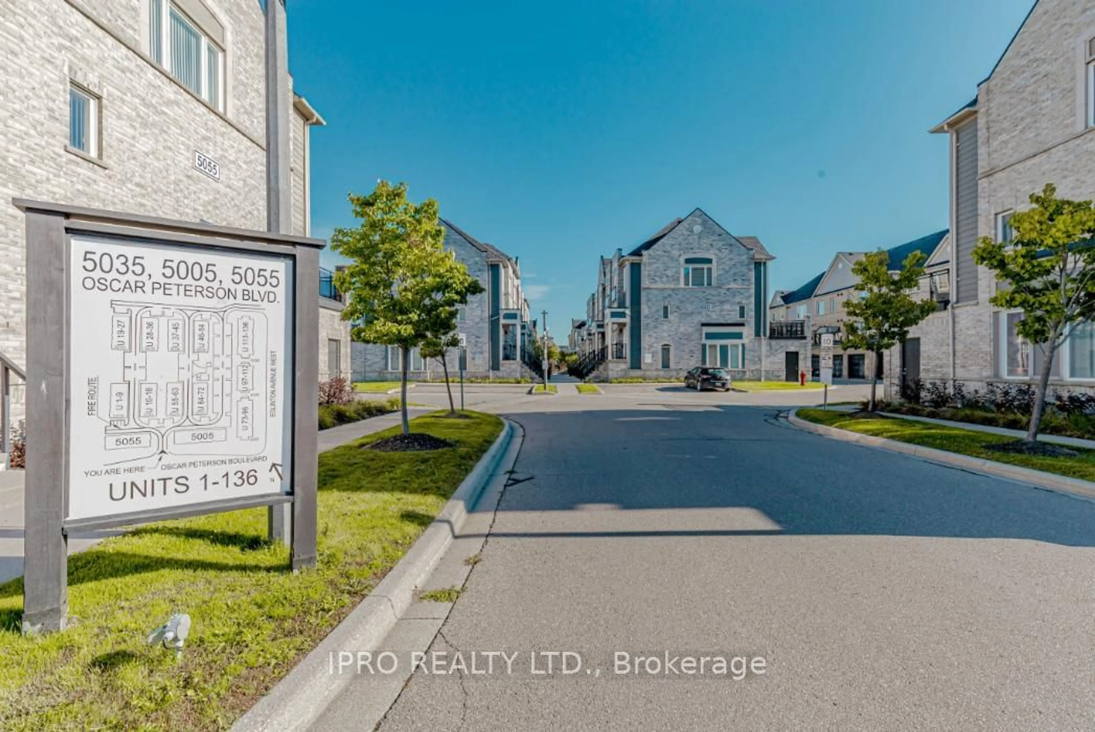 A pic from exterior of the house or condo, the street view for 5035 Oscar Peterson Blvd #75, Mississauga Ontario L5M 0P4