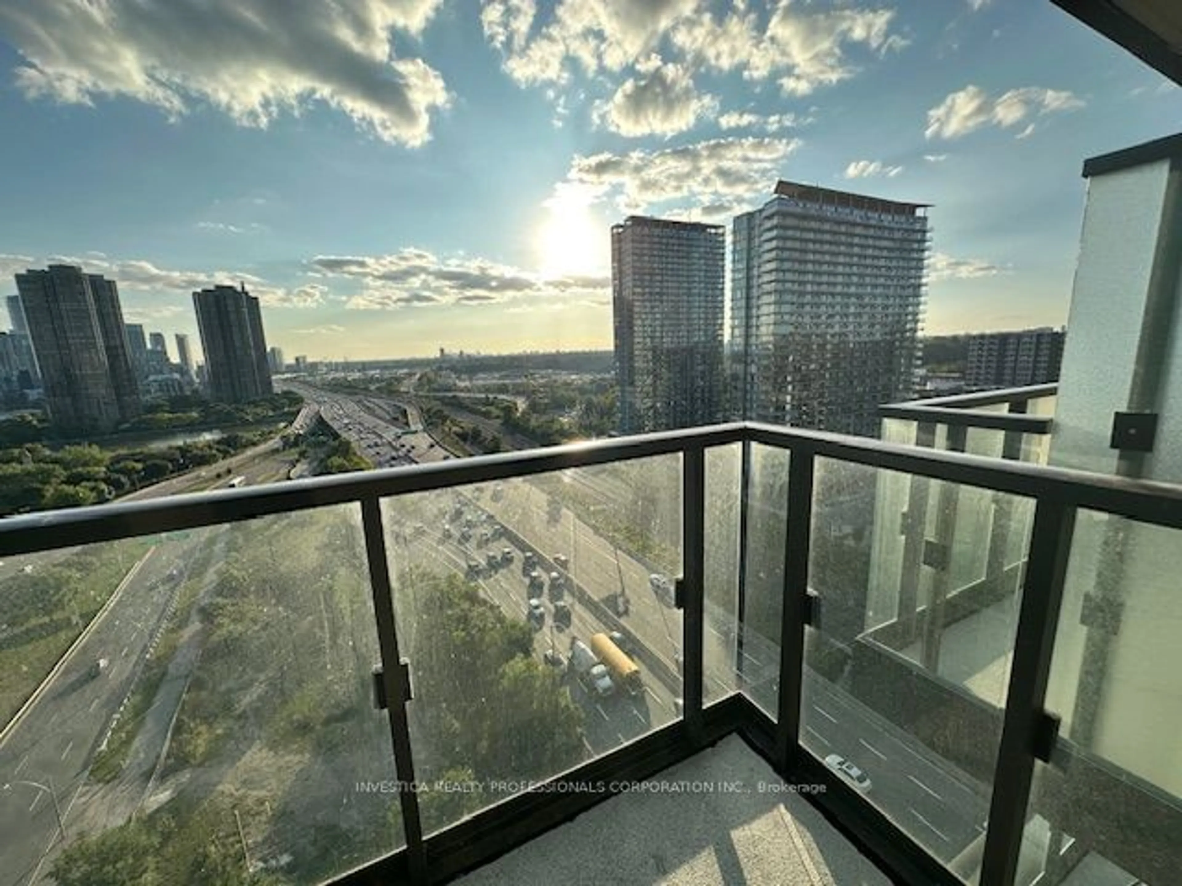 Balcony in the apartment, the view of city buildings for 1928 Lake shore Blvd #2012, Toronto Ontario M6S 1A1