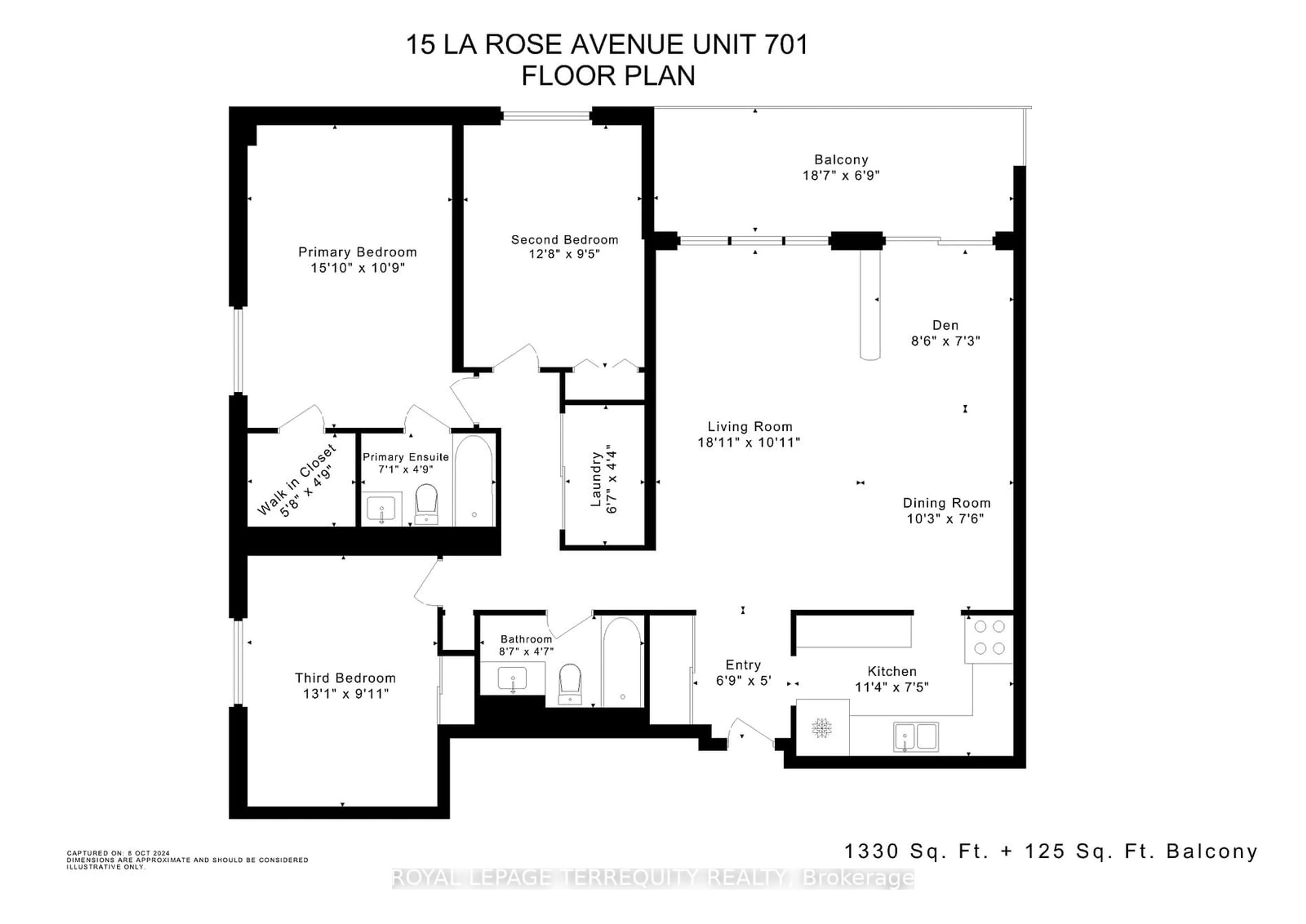 Floor plan for 15 La Rose Ave #701, Toronto Ontario M9P 1A7