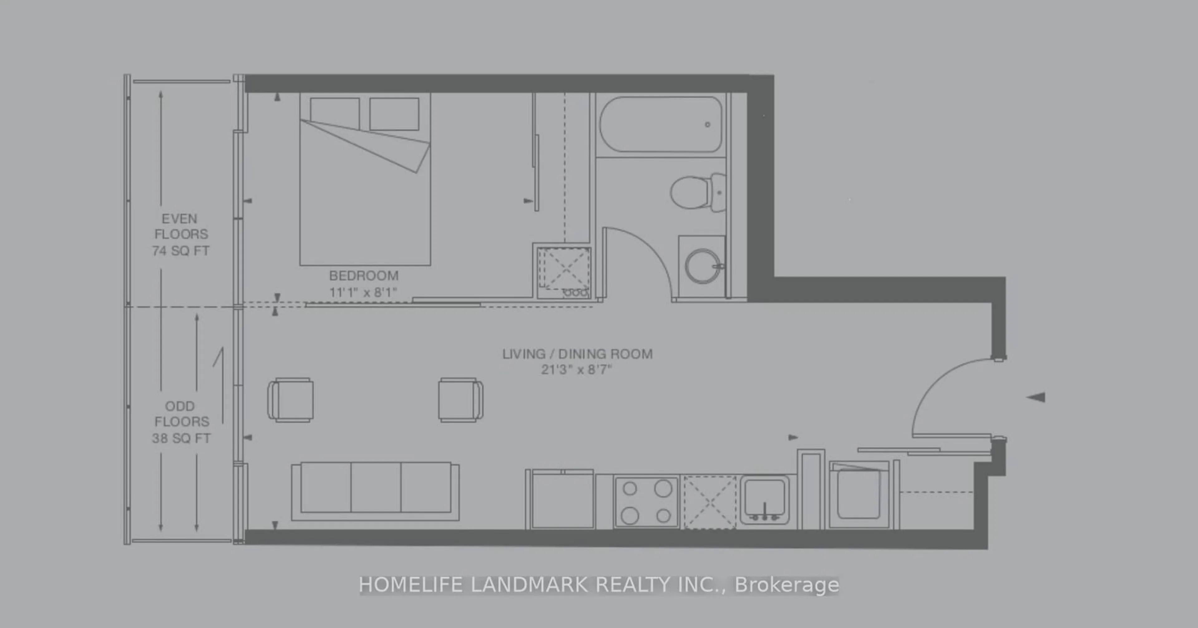 Floor plan for 105 The Queensway #909, Toronto Ontario M6S 5B5