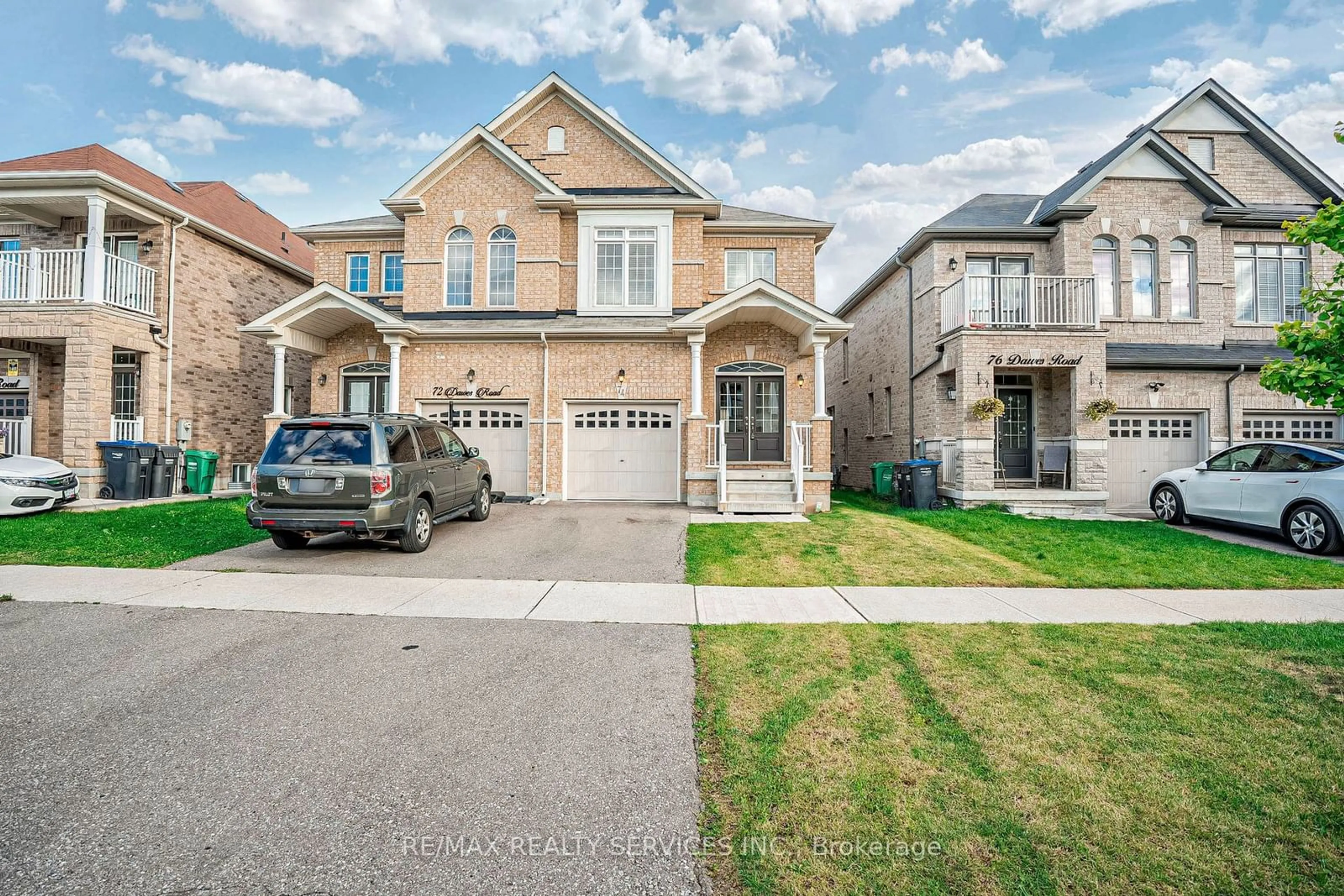 A pic from exterior of the house or condo, the street view for 74 Dawes Rd, Brampton Ontario L6X 5N9