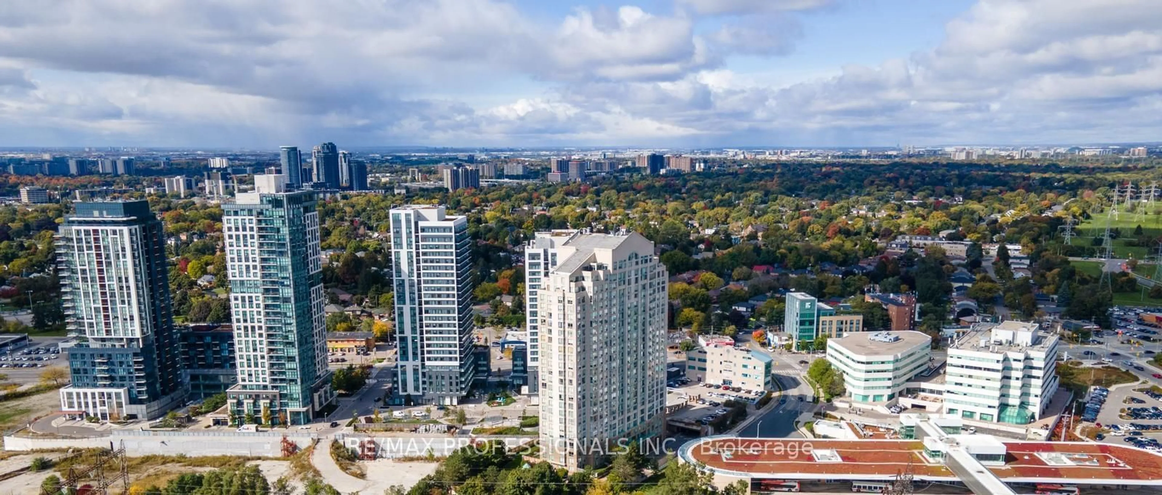 A pic from exterior of the house or condo, the view of city buildings for 101 Subway Cres #910, Toronto Ontario M9B 6K4