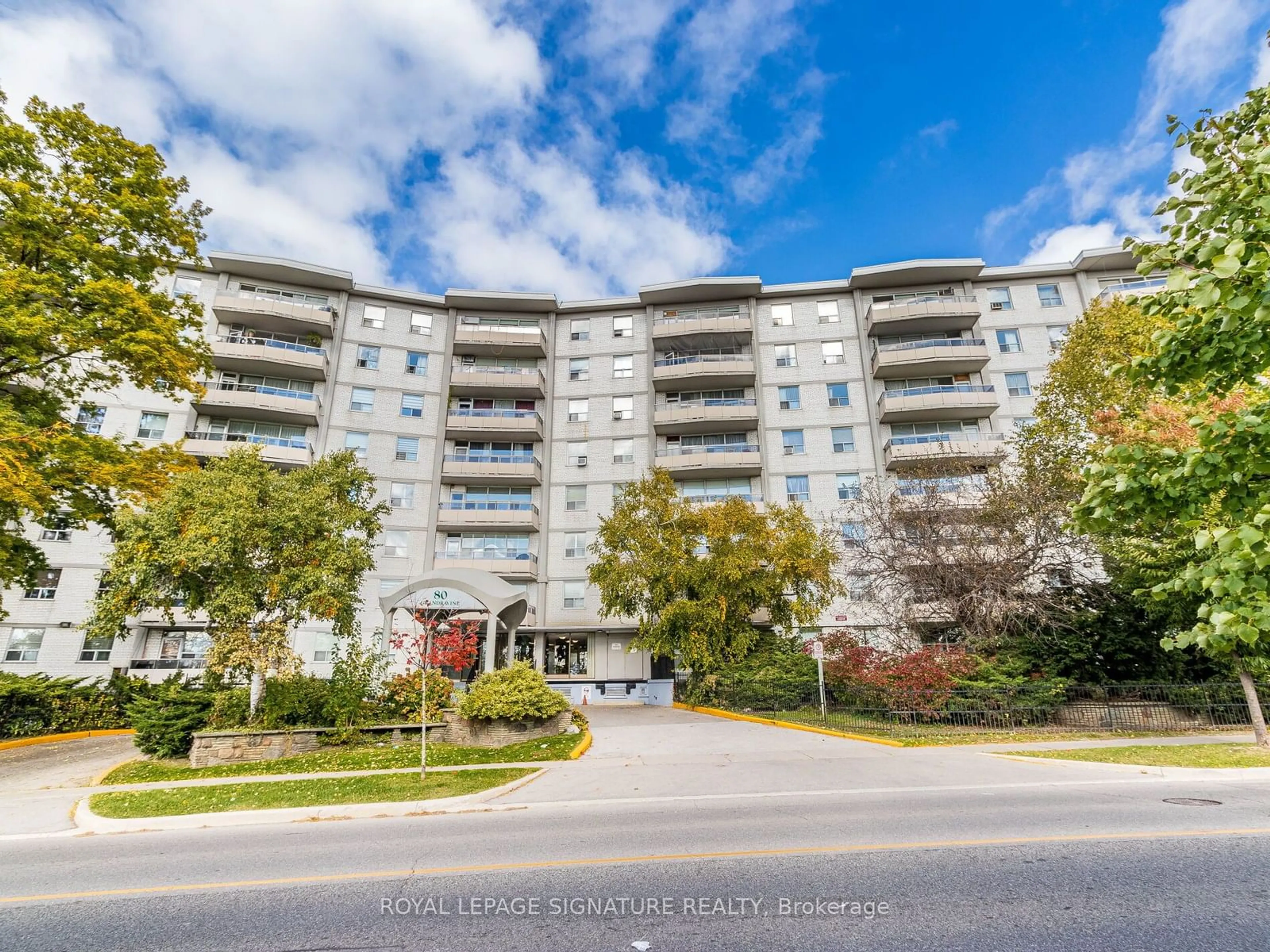 A pic from exterior of the house or condo, the street view for 80 Grandravine Dr #706, Toronto Ontario M3J 1B2