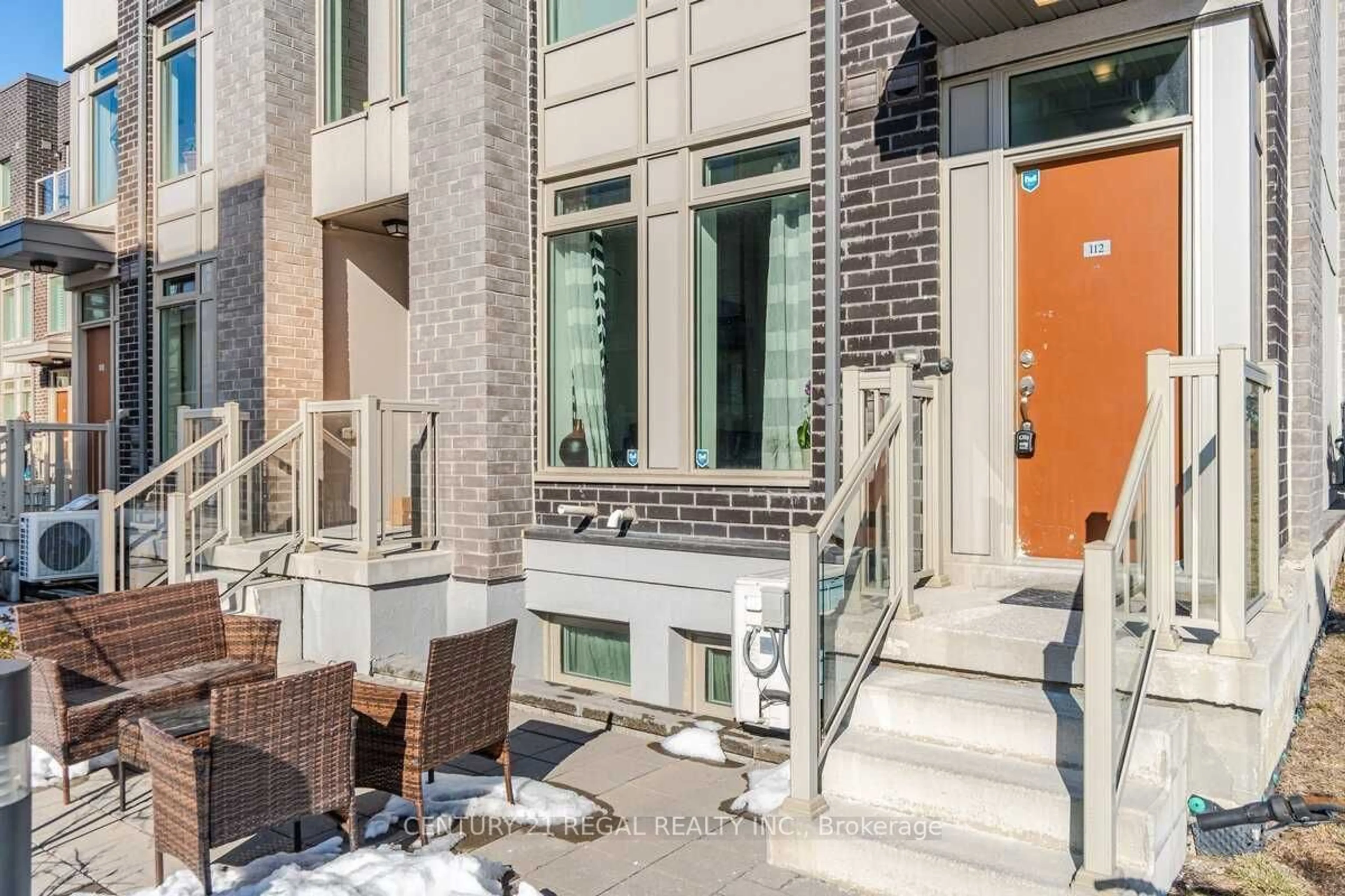 Patio, the street view for 11 Applewood Lane #112, Toronto Ontario M9C 2Z7