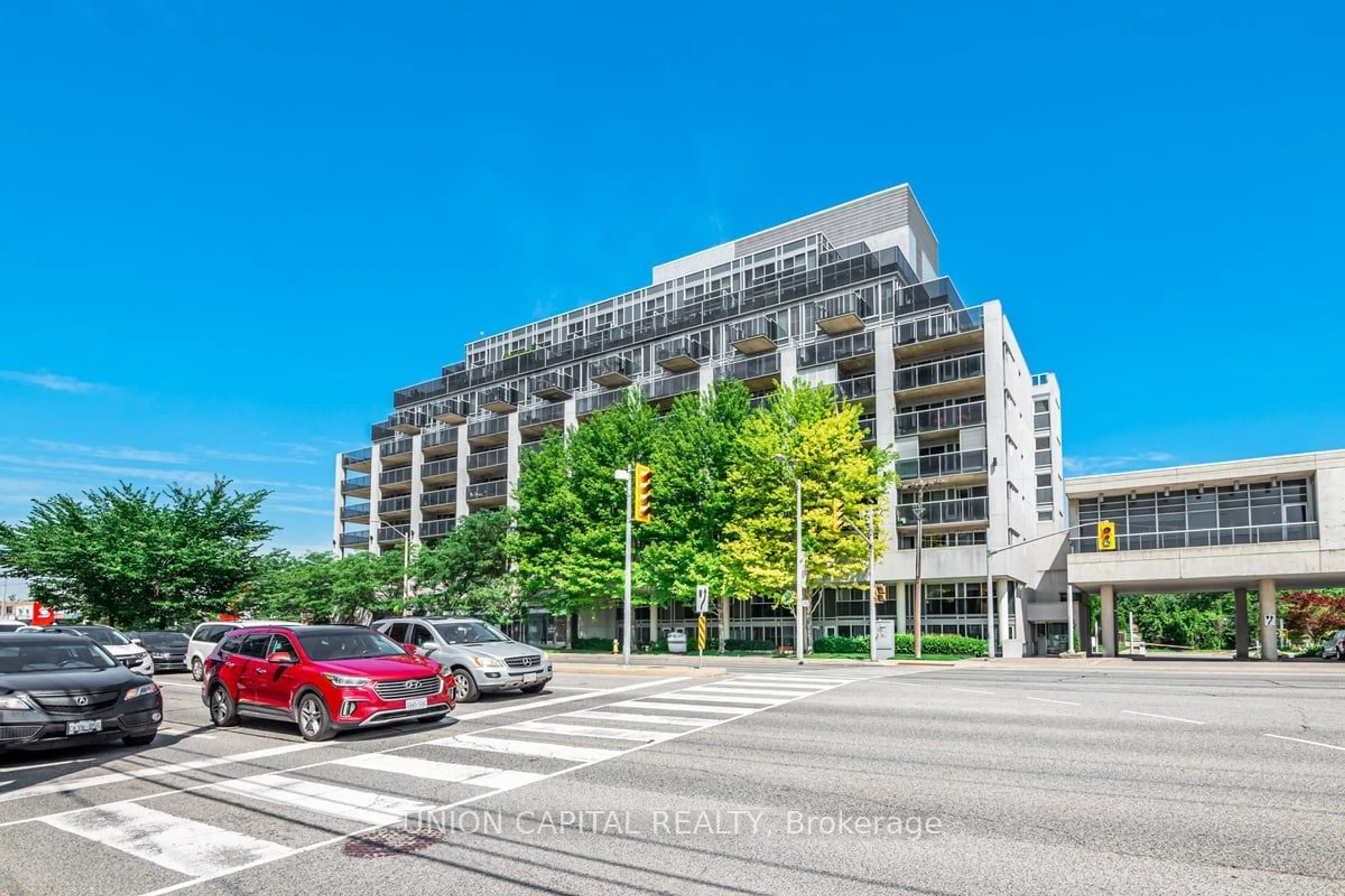 A pic from exterior of the house or condo, the street view for 1050 The Queensway #804, Toronto Ontario M8Z 0A8