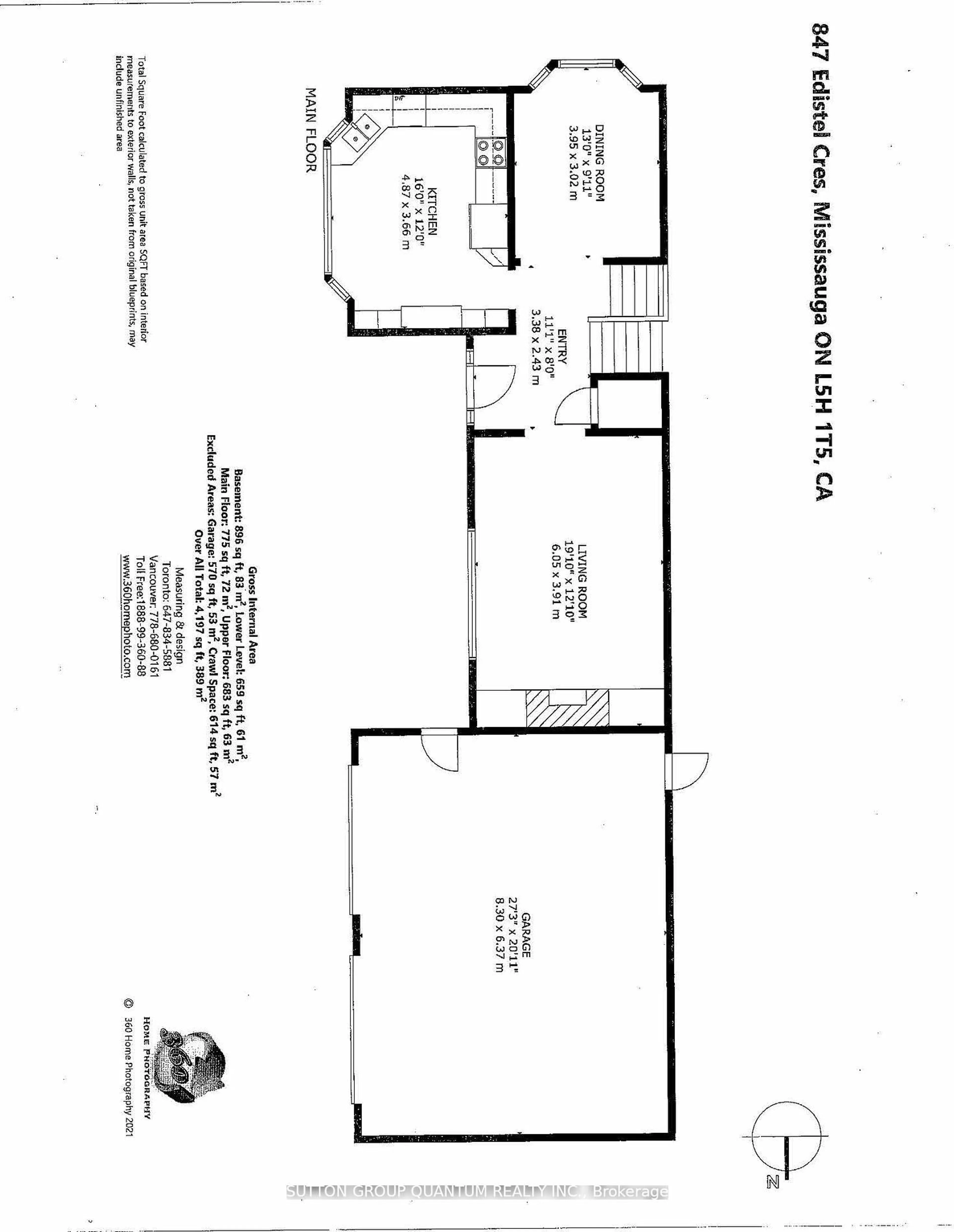 Floor plan for 847 Edistel Cres, Mississauga Ontario L5H 1T5