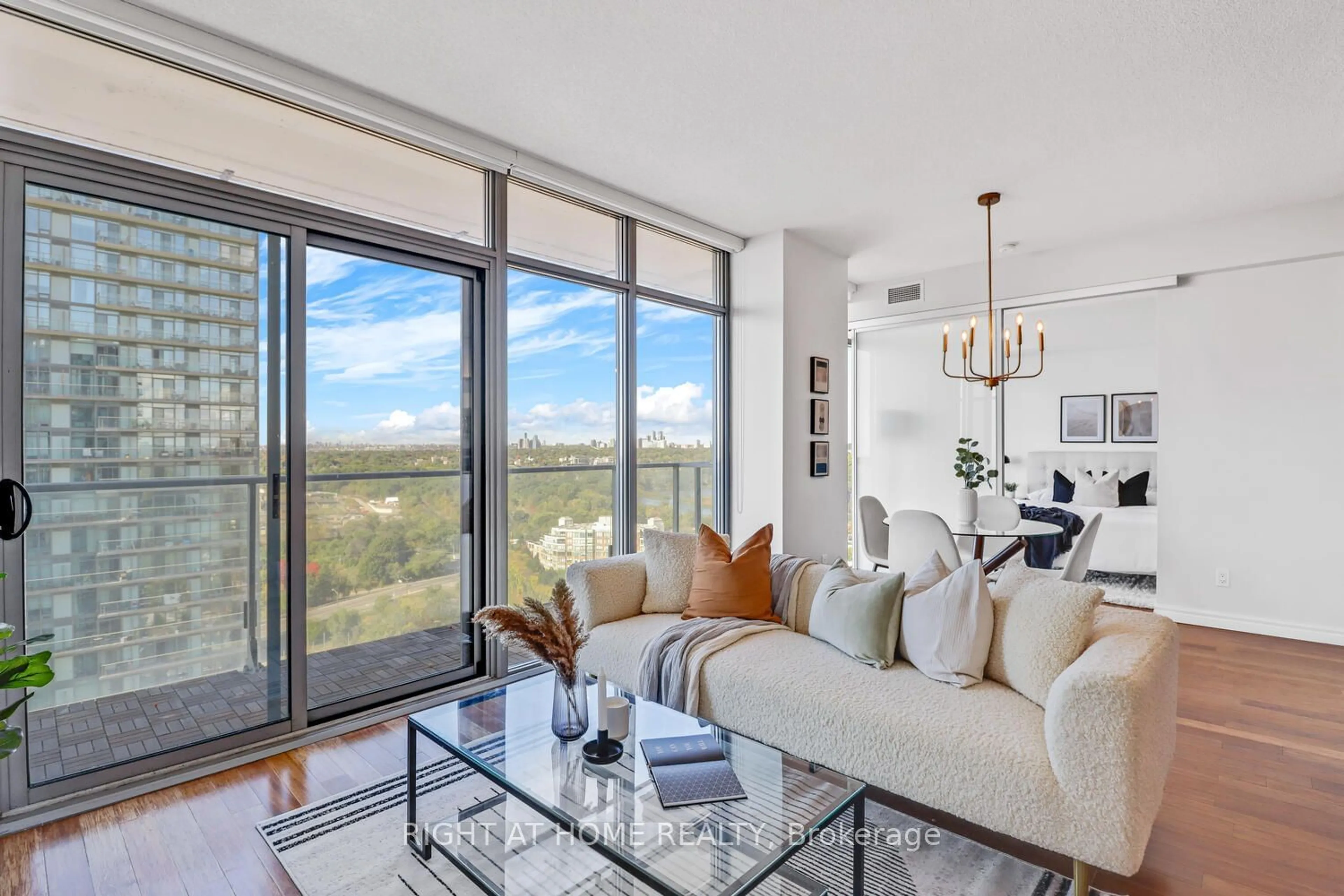 Living room, wood floors for 103 The Queensway #2410, Toronto Ontario M6S 5B3