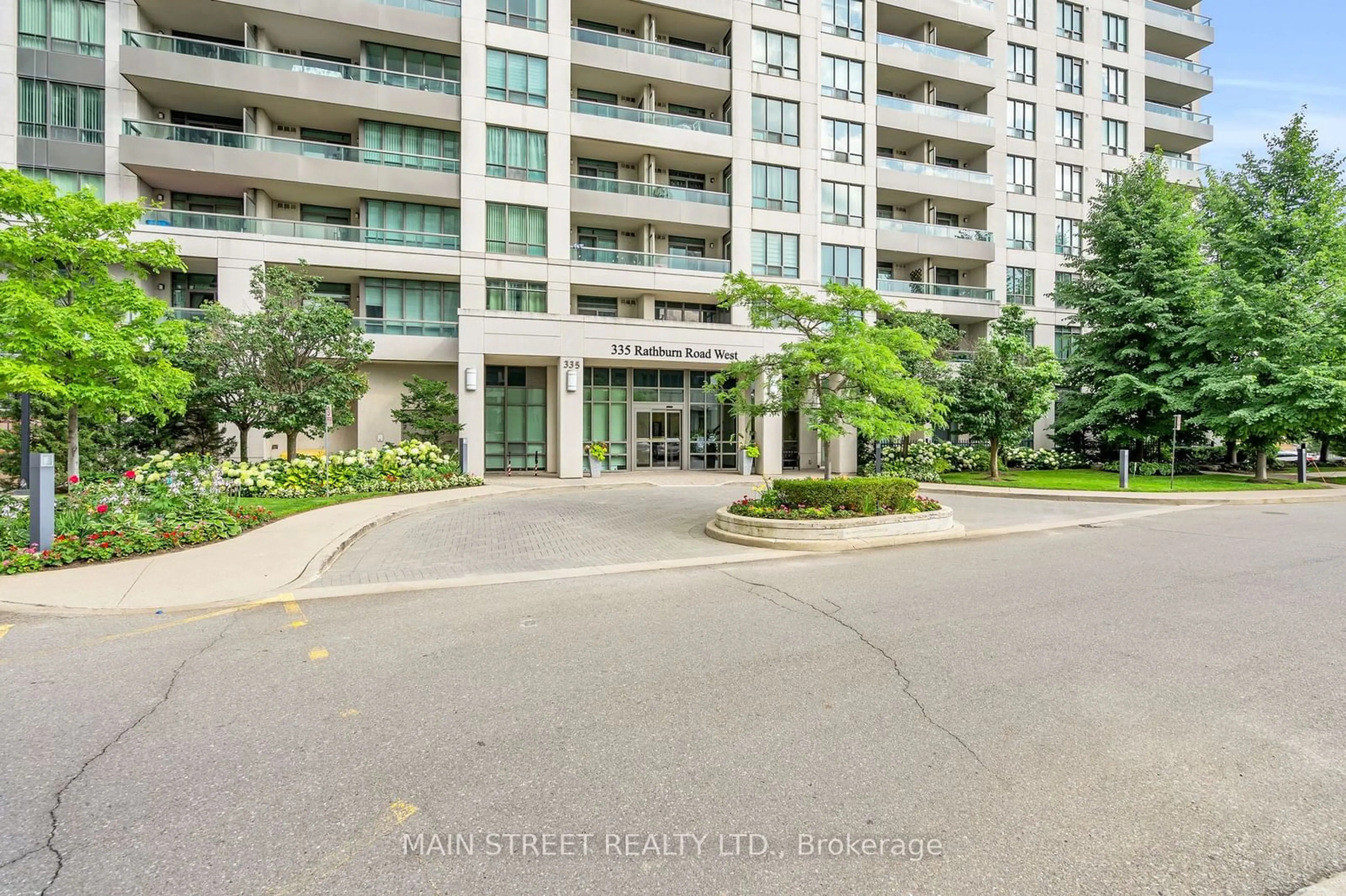 A pic from exterior of the house or condo, the street view for 335 Rathburn Rd #2003, Mississauga Ontario L5B 0C8